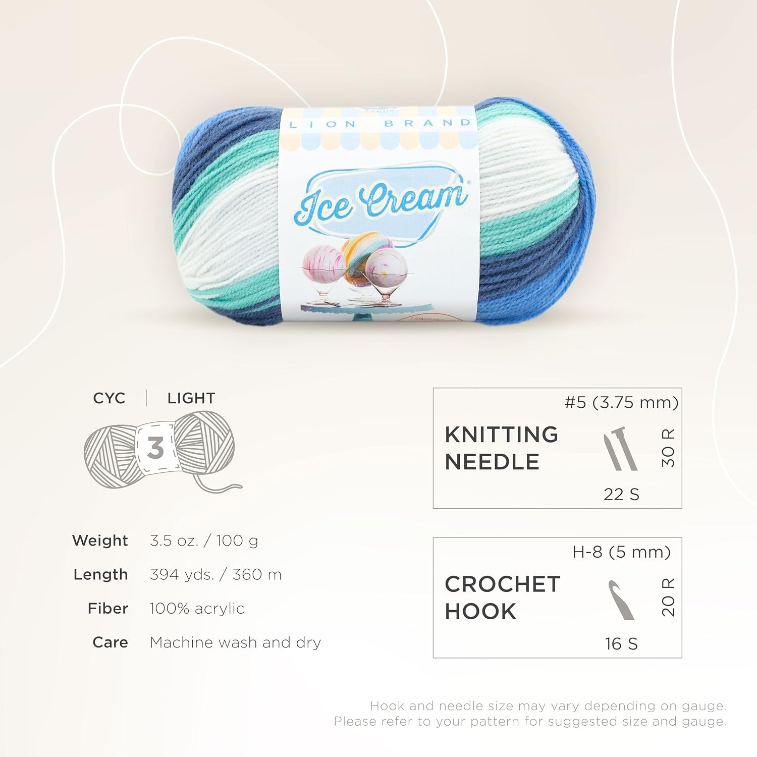 image:image1 Skein Lion Brand Yarn Ice Cream Baby Yarn BlueberryBaseball Nut