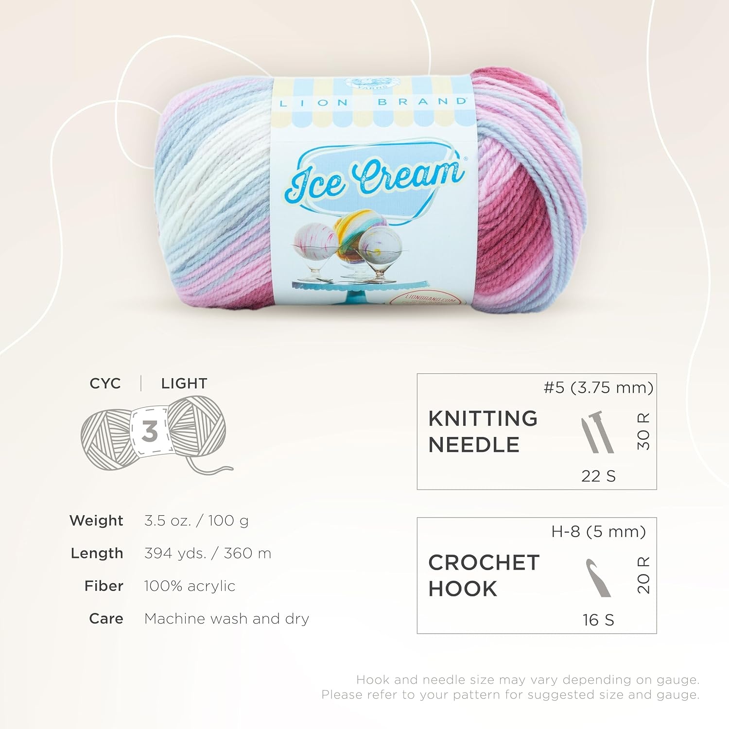 image:image1 Skein Lion Brand Yarn Ice Cream Baby Yarn BlueberryCherries Jubilee