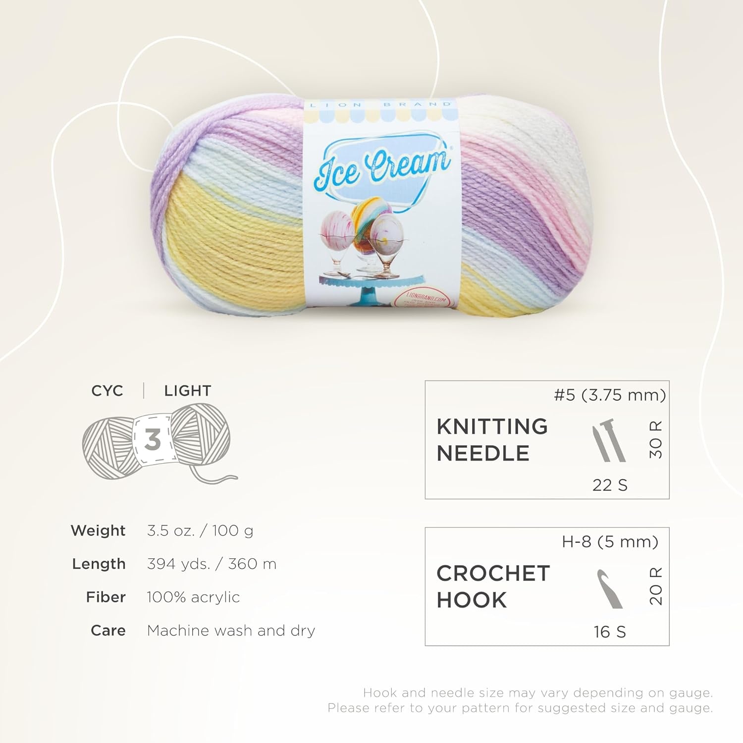 image:image1 Skein Lion Brand Yarn Ice Cream Baby Yarn BlueberryCotton Candy