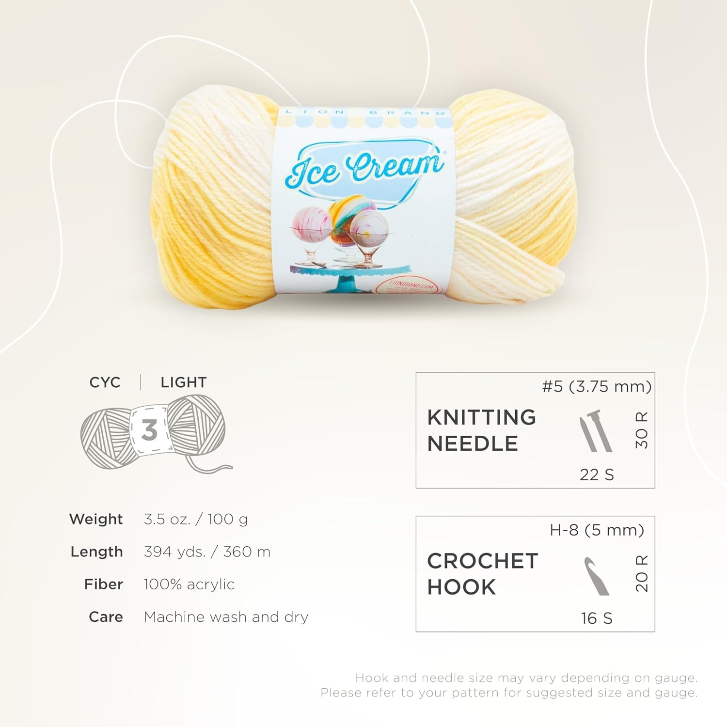 image:image1 Skein Lion Brand Yarn Ice Cream Baby Yarn BlueberryLemon Meringue