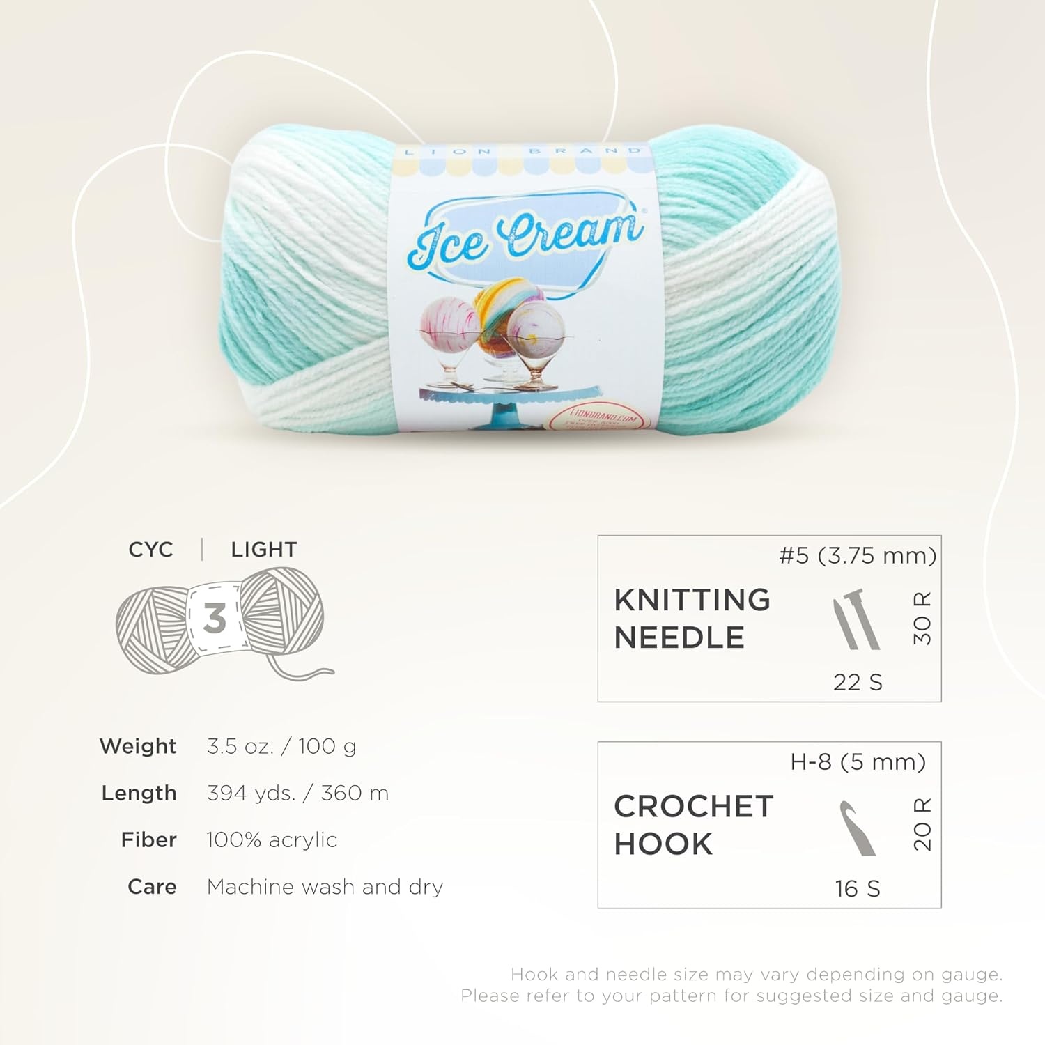 image:image1 Skein Lion Brand Yarn Ice Cream Baby Yarn BlueberryMint