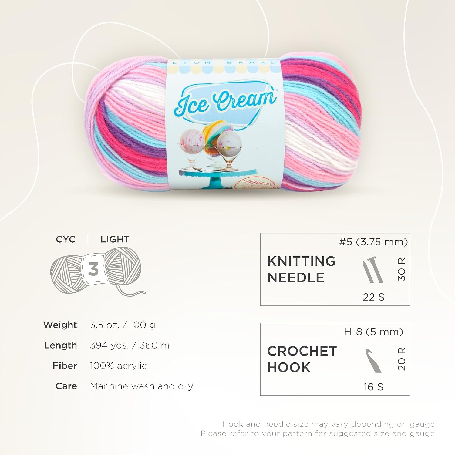 image:image1 Skein Lion Brand Yarn Ice Cream Baby Yarn BlueberryRaspberry Ripple