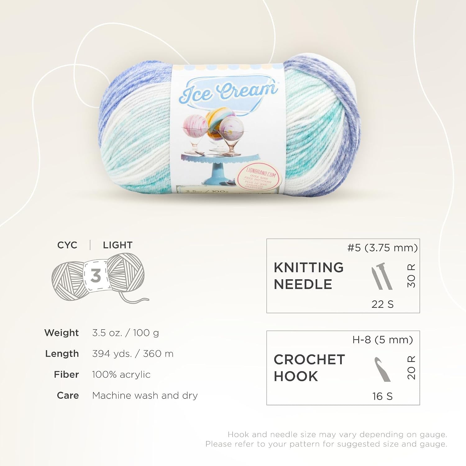 image:image1 Skein Lion Brand Yarn Ice Cream Baby Yarn BlueberrySmurf