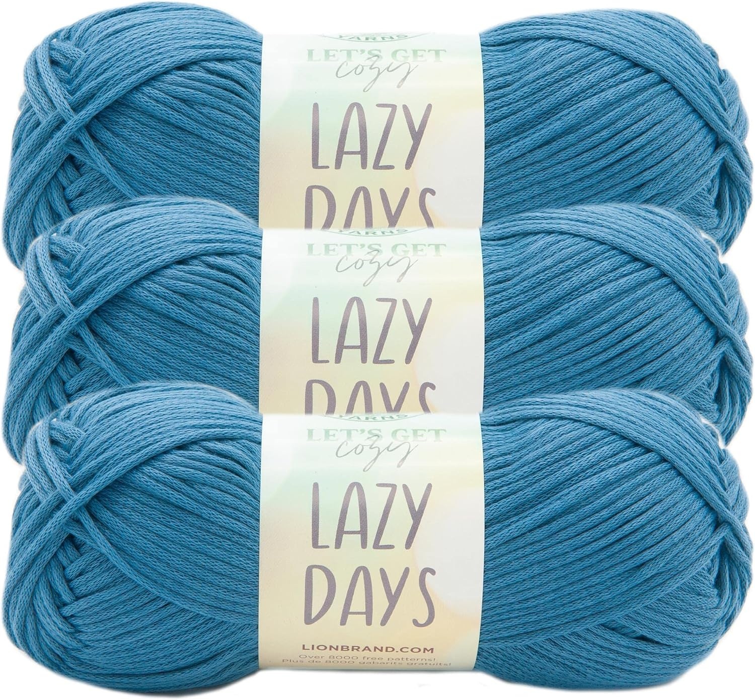image:imageLion Brand Lazy Days Beginner Yarn for Knitting Crocheting and Crafts Clay 3 PackBluebell