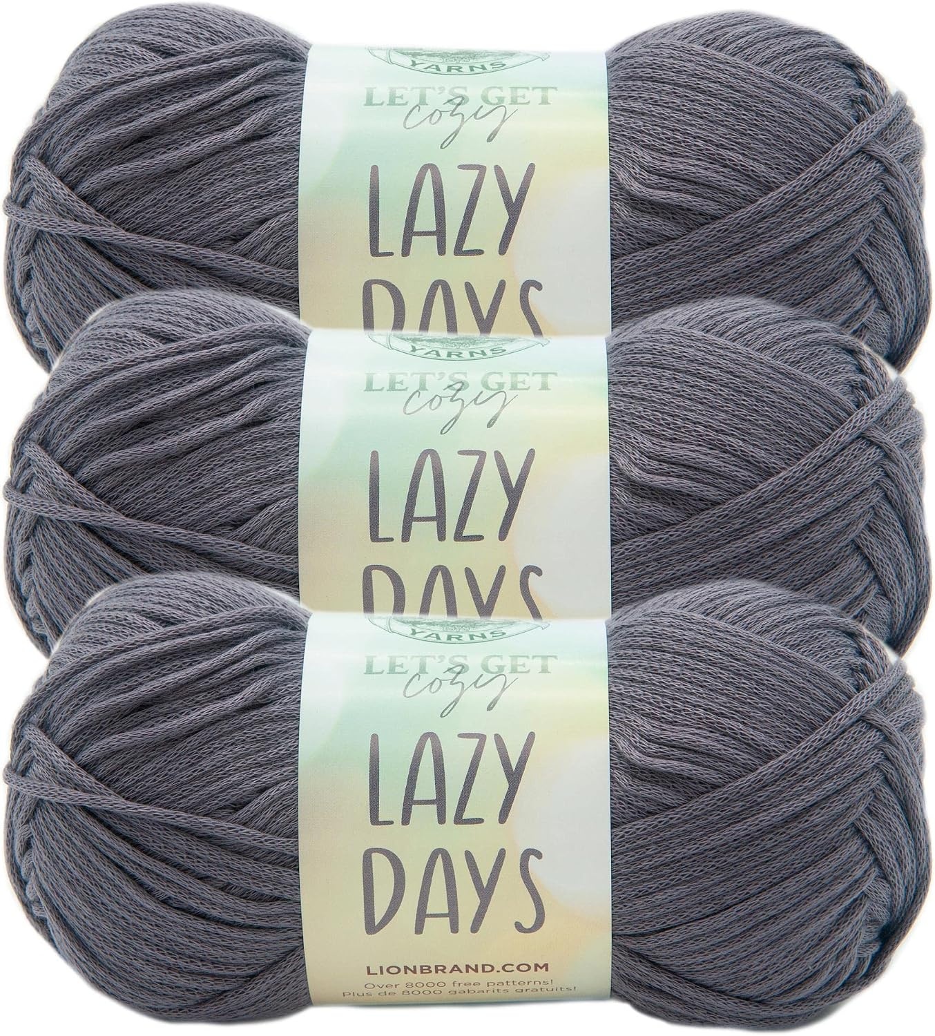image:imageLion Brand Lazy Days Beginner Yarn for Knitting Crocheting and Crafts Clay 3 PackPewter