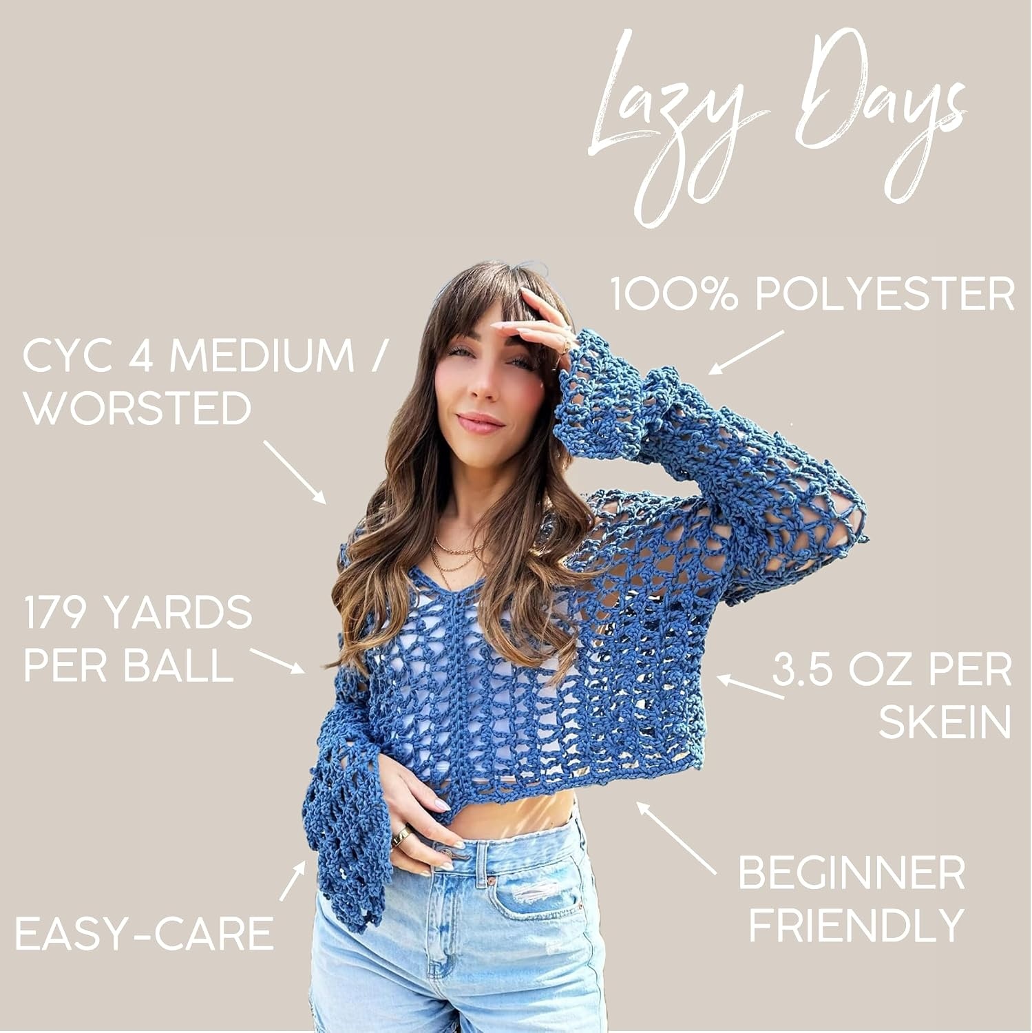 image:imageLion Brand Lazy Days Beginner Yarn for Knitting Crocheting and Crafts Clay 3 PackTaupe