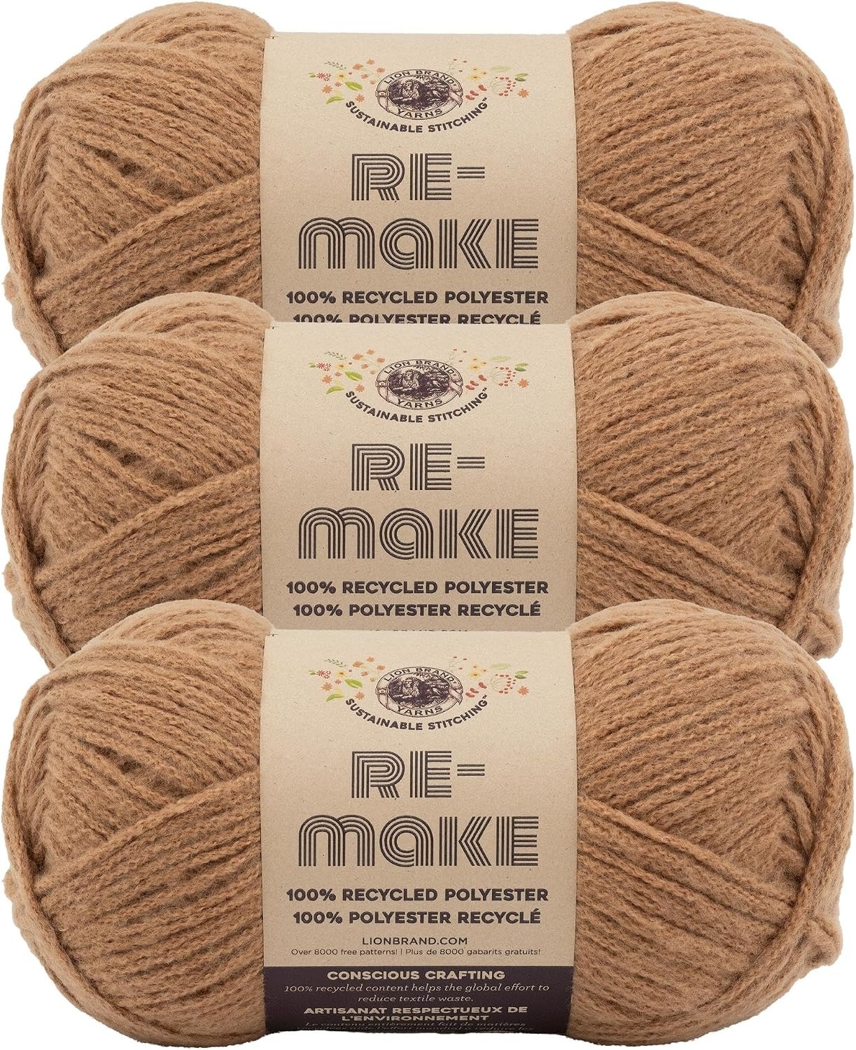 image:imageLion Brand ReMake Yarn Recycled Polyester Yarn for Knitting and Crochet Dusty Lilac 3 PackChestnut
