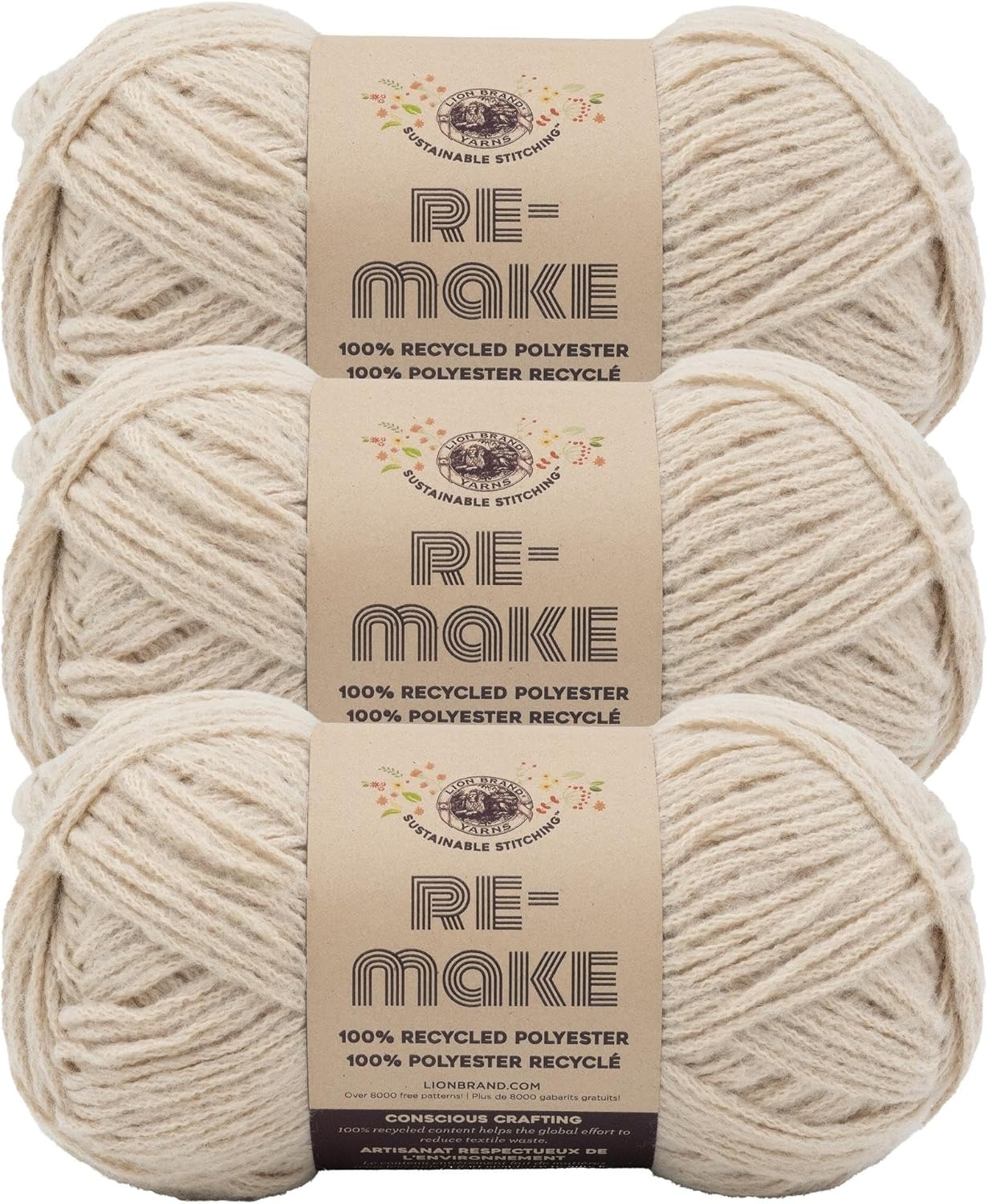image:imageLion Brand ReMake Yarn Recycled Polyester Yarn for Knitting and Crochet Dusty Lilac 3 PackHazelnut
