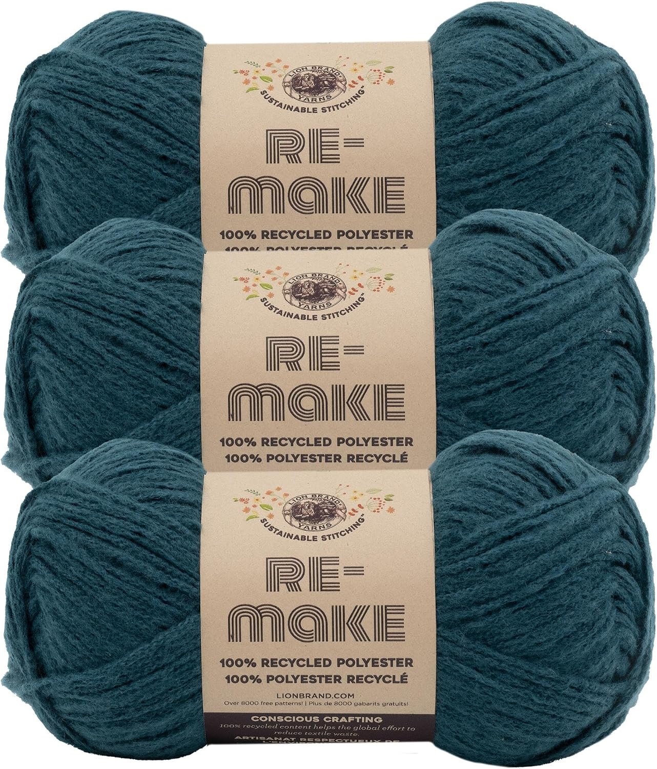 image:imageLion Brand ReMake Yarn Recycled Polyester Yarn for Knitting and Crochet Dusty Lilac 3 PackPeacock