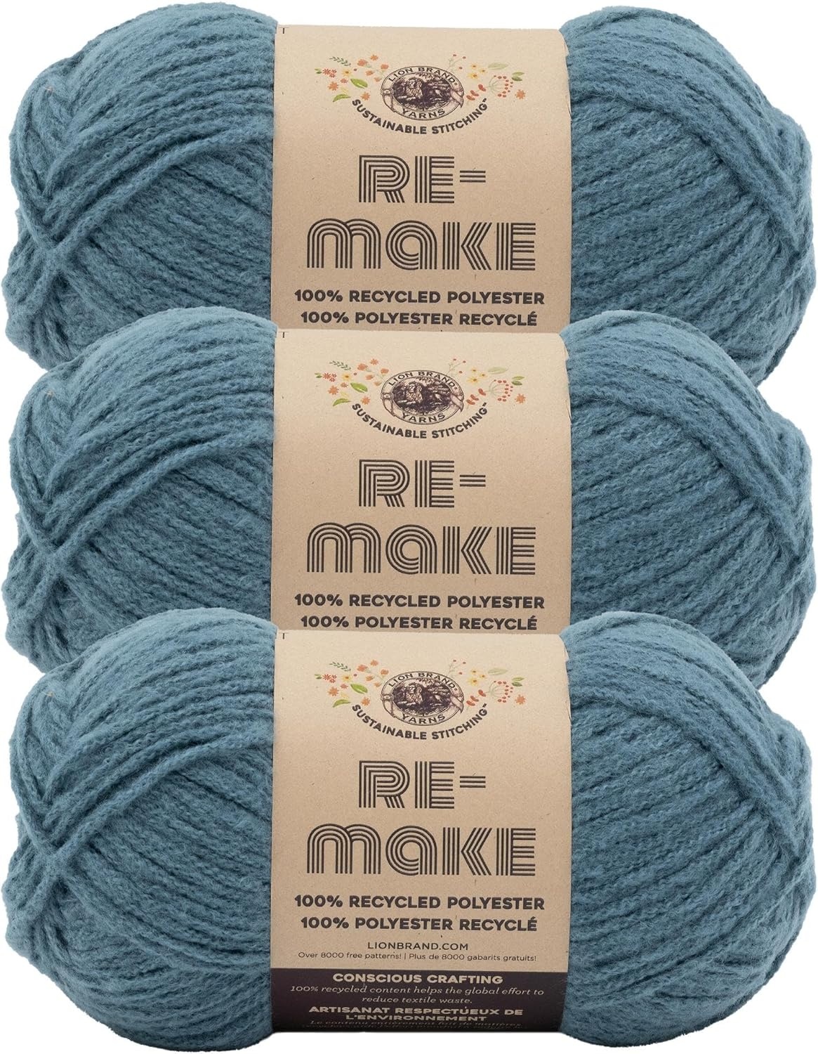 image:imageLion Brand ReMake Yarn Recycled Polyester Yarn for Knitting and Crochet Dusty Lilac 3 PackSeaspray
