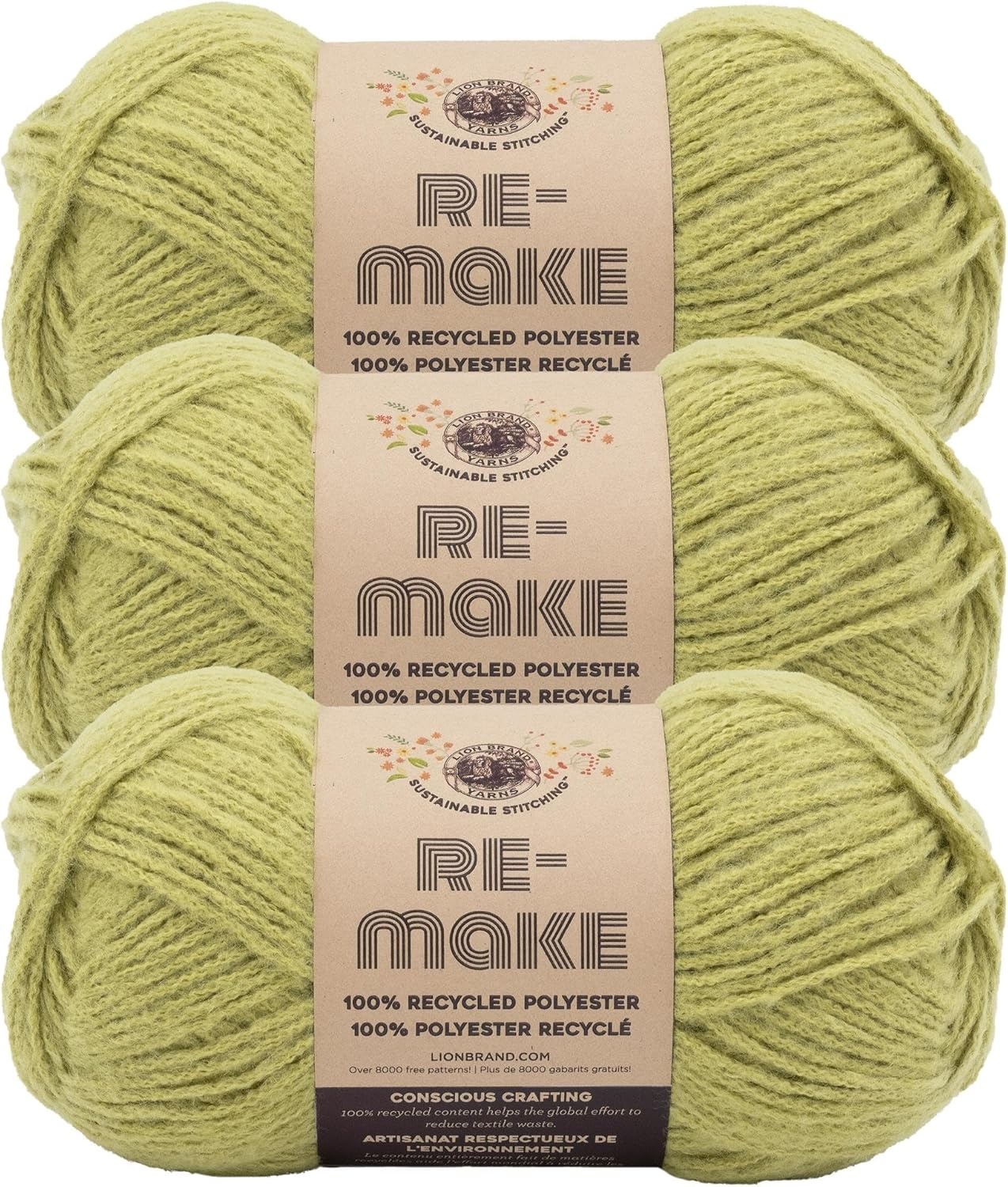 image:imageLion Brand ReMake Yarn Recycled Polyester Yarn for Knitting and Crochet Dusty Lilac 3 PackSplit Pea