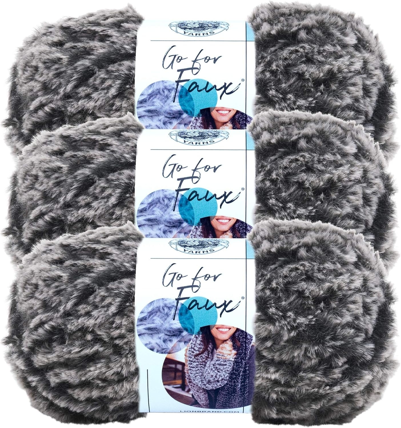 image:imageLion Brand Yarn Bulky Go for Faux Bulky Yarn for Knitting amp Crocheting Baked Alaska 3 PackMink