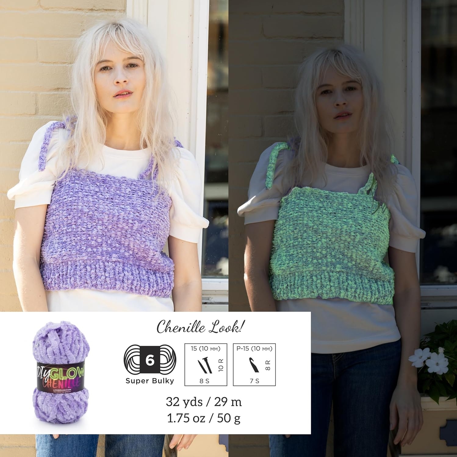 image:imageLion Brand Yarn DIY Glow Chenille Bulky Yarn Pearl 3 PackGlow Worm