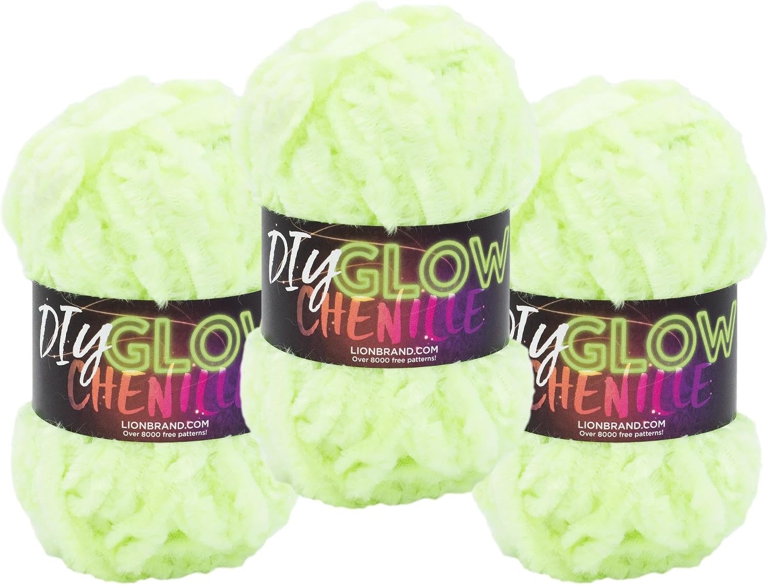 image:imageLion Brand Yarn DIY Glow Chenille Bulky Yarn Pearl 3 PackGlow Worm