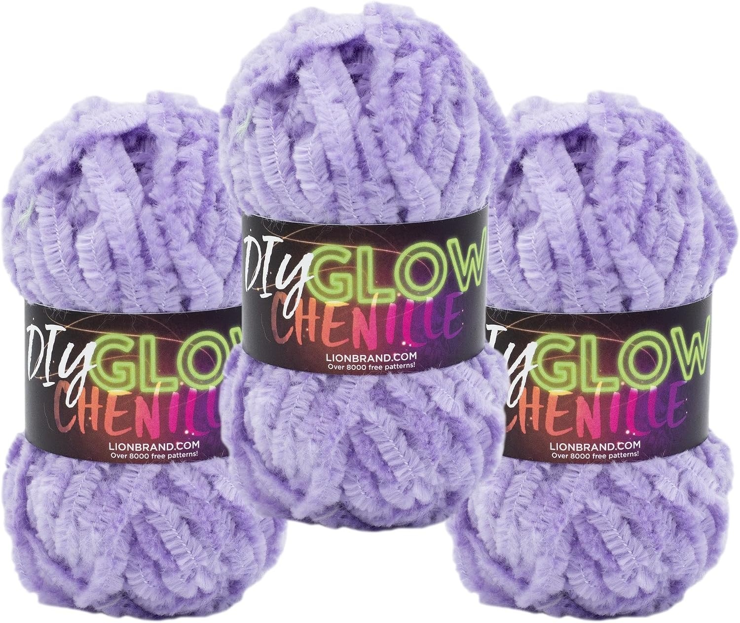 image:imageLion Brand Yarn DIY Glow Chenille Bulky Yarn Pearl 3 PackPurple