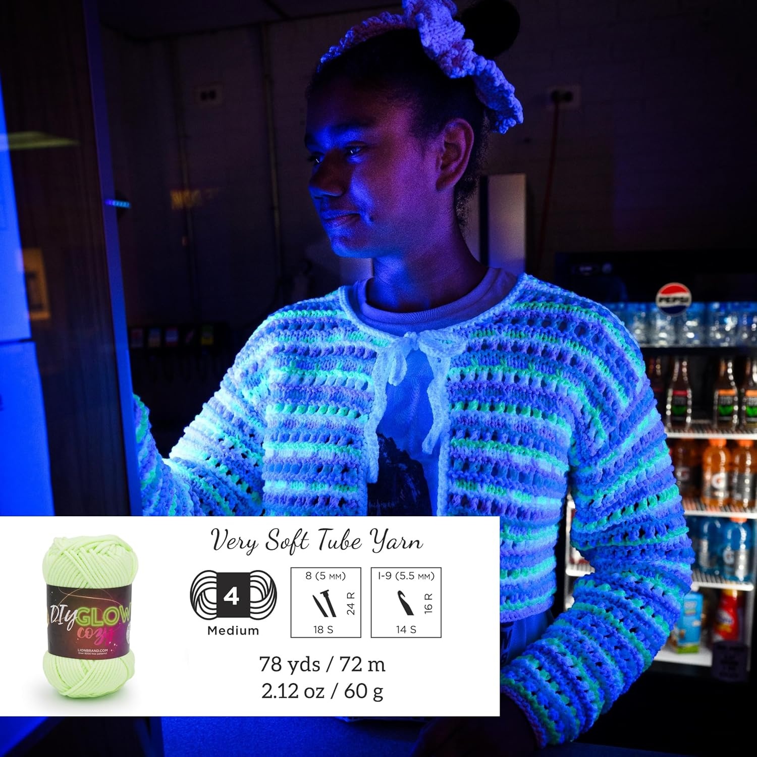 image:imageLion Brand Yarn DIY Glow Cozy Glow in the Dark Yarn Lilac 3 PackNeon Green