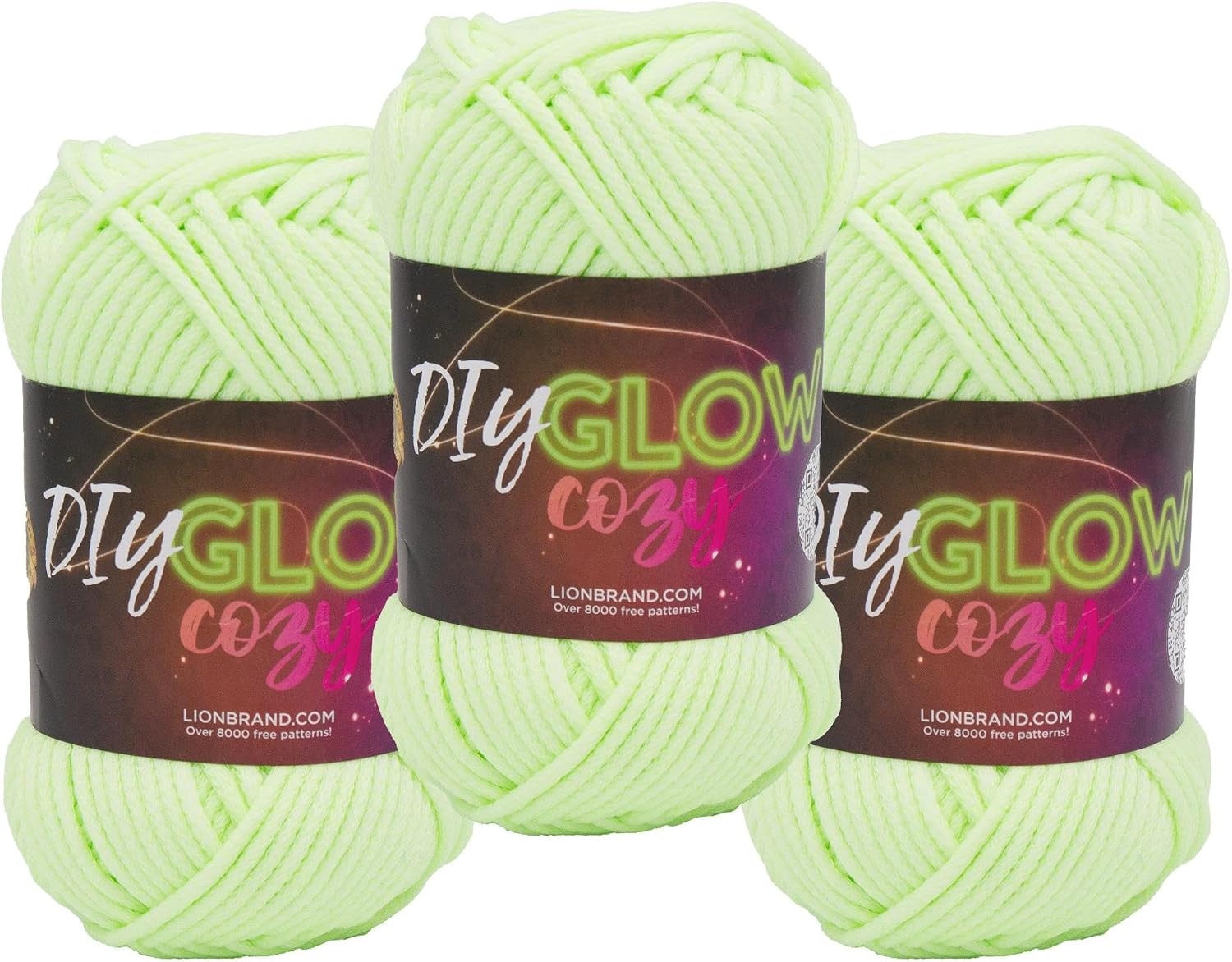image:imageLion Brand Yarn DIY Glow Cozy Glow in the Dark Yarn Lilac 3 PackNeon Green
