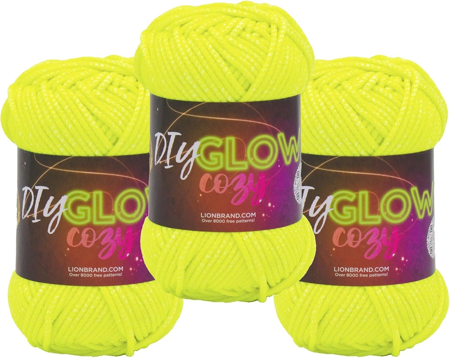 image:imageLion Brand Yarn DIY Glow Cozy Glow in the Dark Yarn Lilac 3 PackNeon Yellow