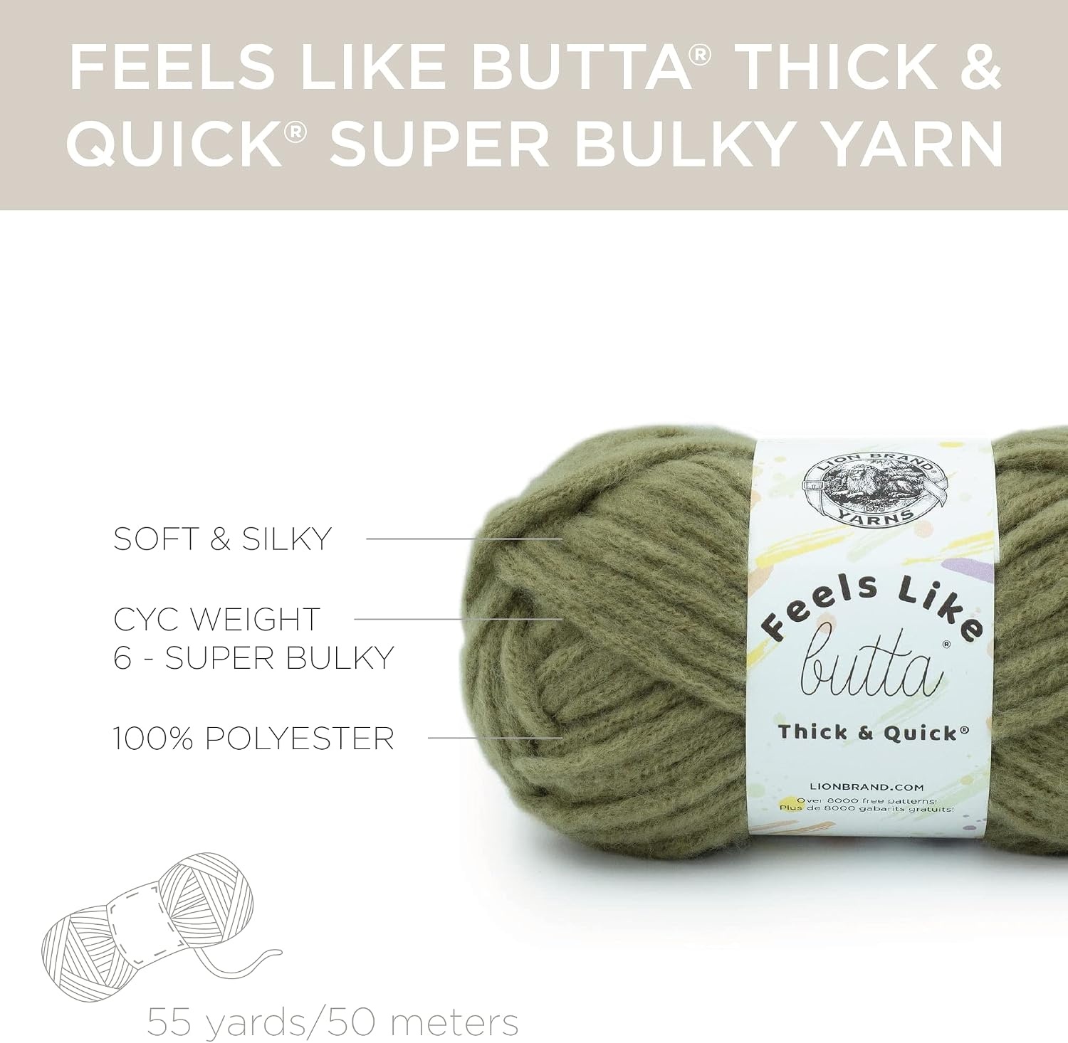 image:imageLion Brand Yarn Feels Like Butta Thick amp Quick Super Bulky Yarn for Knitting 1 Pack OliveOlive