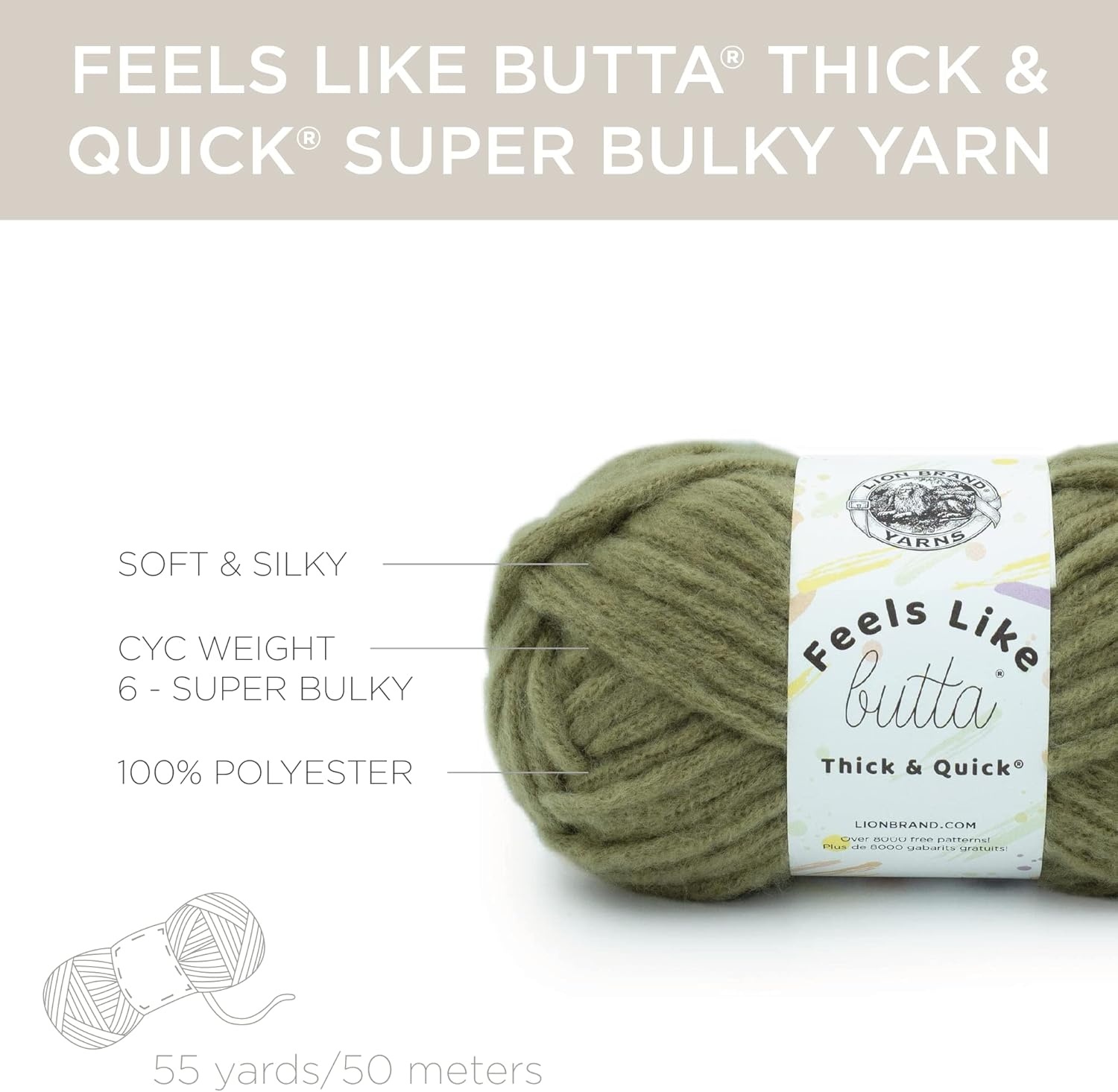 image:imageLion Brand Yarn Feels Like Butta Thick amp Quick Super Bulky Yarn for Knitting 1 Pack OliveOlive