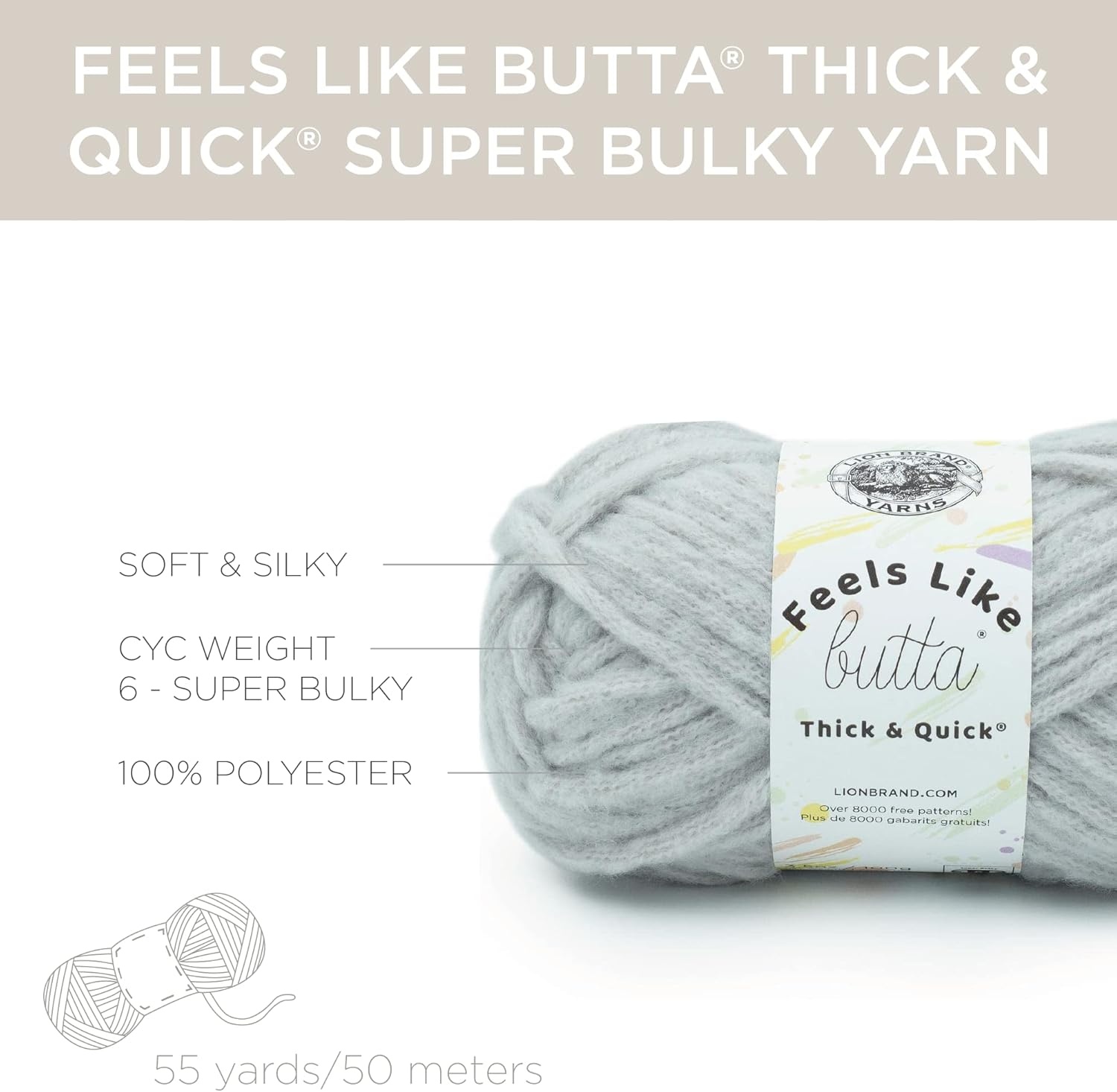 image:imageLion Brand Yarn Feels Like Butta Thick amp Quick Super Bulky Yarn for Knitting 1 Pack OliveQuiet Grey