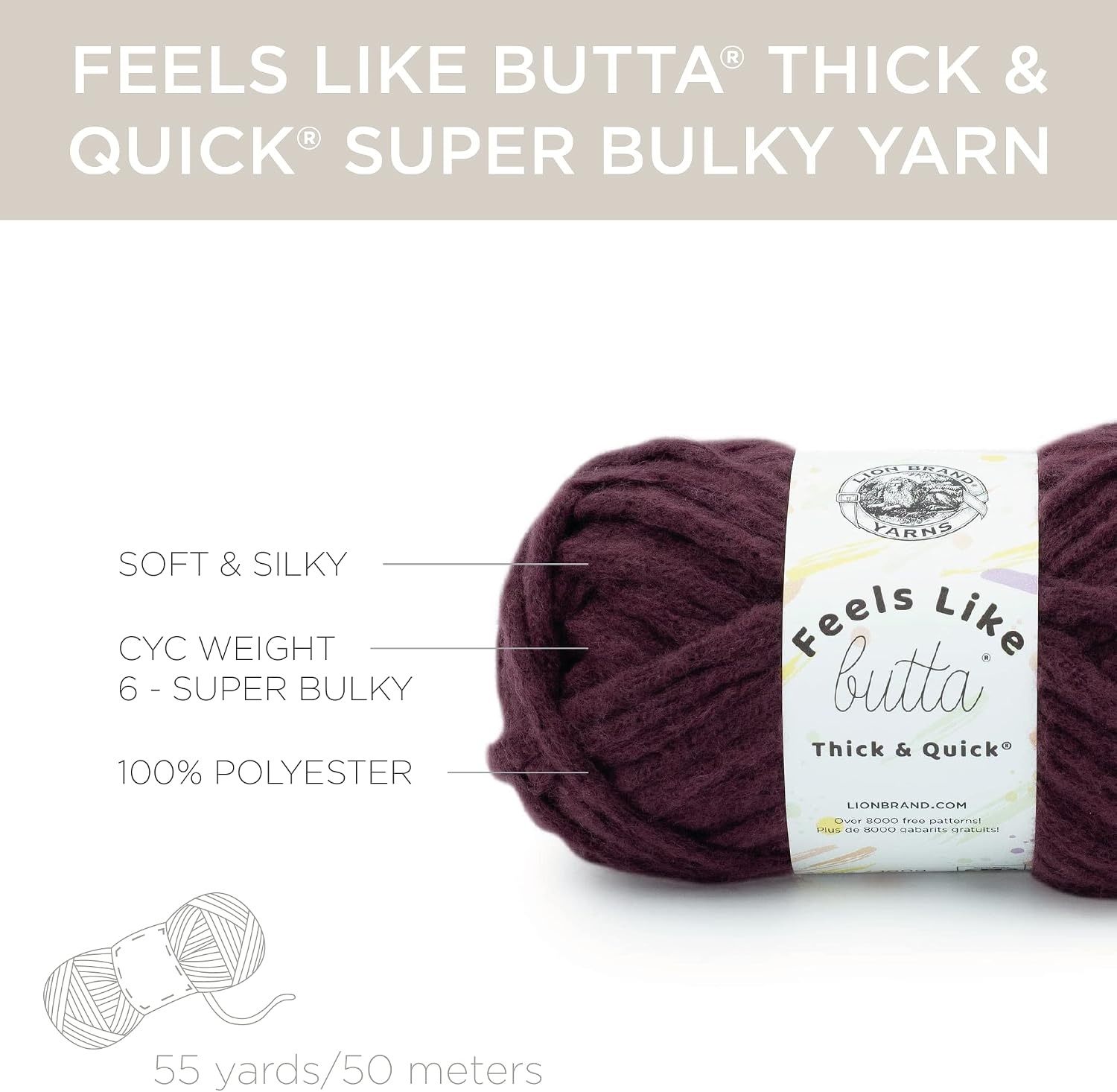 image:imageLion Brand Yarn Feels Like Butta Thick amp Quick Super Bulky Yarn for Knitting 1 Pack OliveVineyard Wine