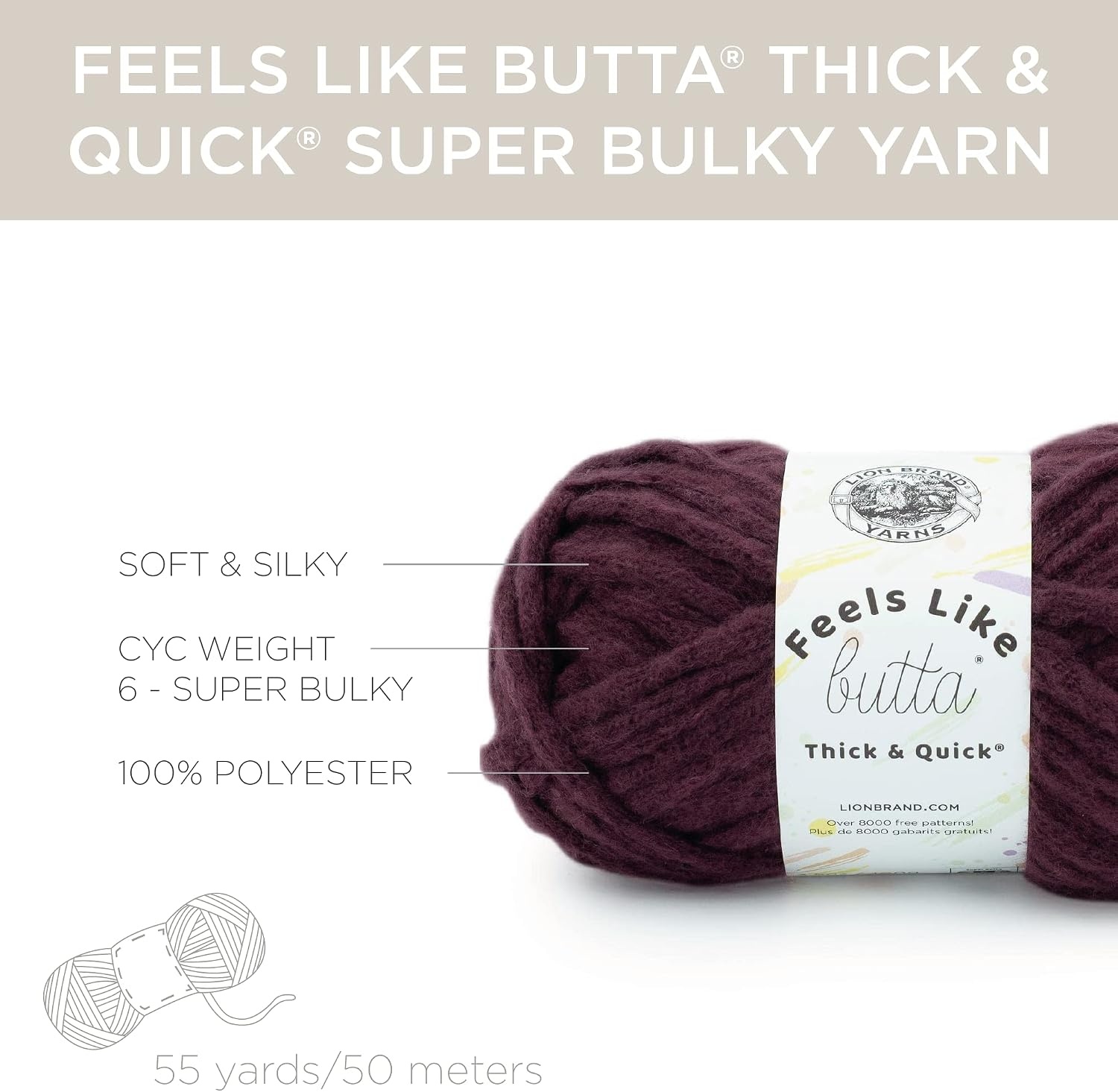 image:imageLion Brand Yarn Feels Like Butta Thick amp Quick Super Bulky Yarn for Knitting 1 Pack OliveVineyard Wine