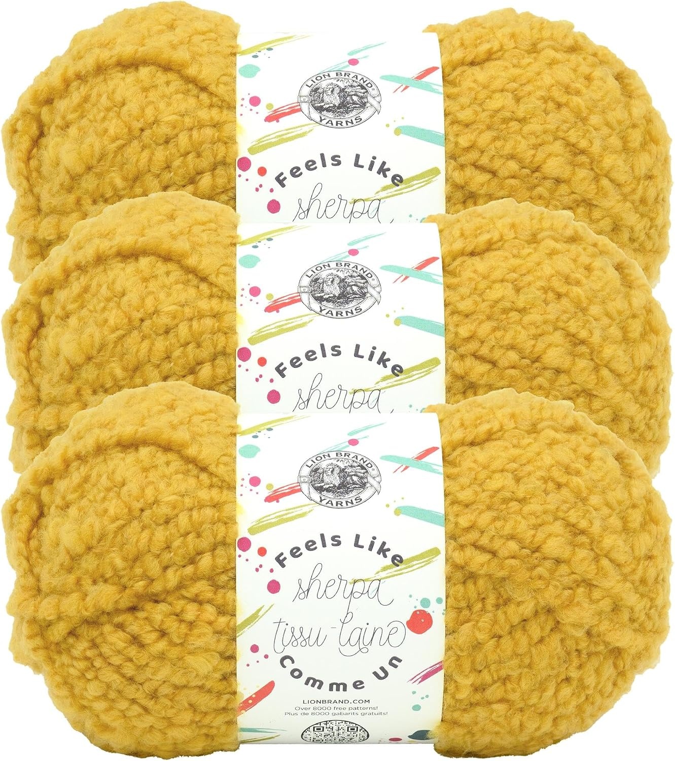 image:imageLion Brand Yarn Feels Like Sherpa Fleece Yarn for Knitting and Crochet Evergreen 1 PackMustard
