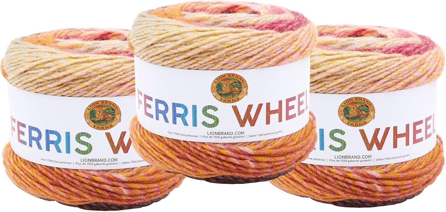 image:imageLion Brand Yarn Ferris Wheel Yarn Roving Multicolor Yarn for Knitting Crocheting and Crafts 3 Pack ButtercupCherry on Top