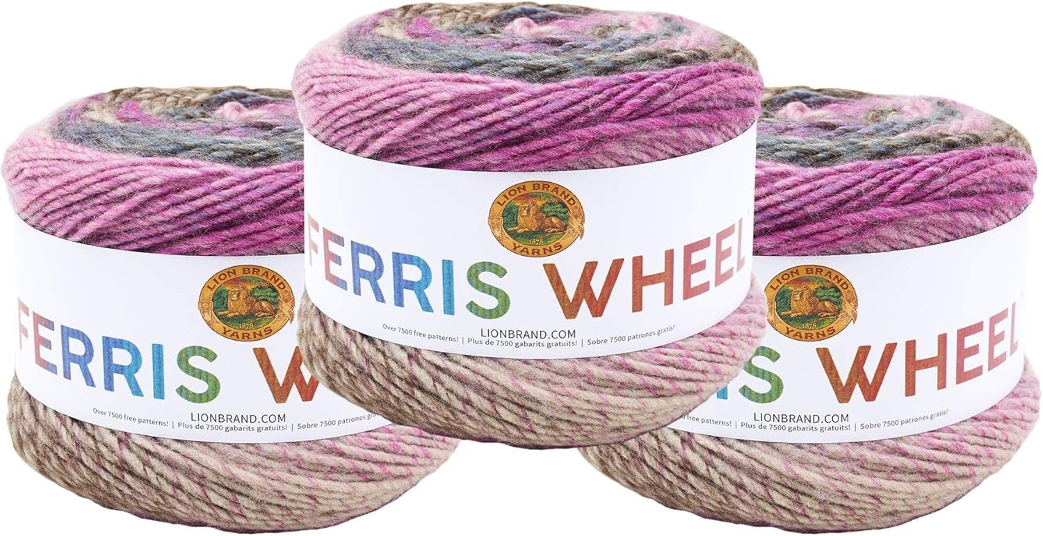 image:imageLion Brand Yarn Ferris Wheel Yarn Roving Multicolor Yarn for Knitting Crocheting and Crafts 3 Pack ButtercupWild Violets