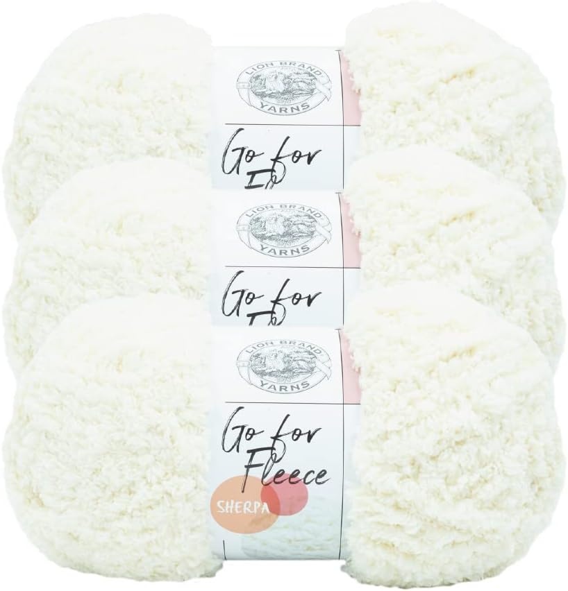 image:imageLion Brand Yarn Go for Fleece Sherpa Jumbo Yarn for Knitting Crochet and Crafts Clay 3 Pack Soft Fiber for Cozy Blankets Plush Hoodies and Fluffy Stuffed AnimalsCream