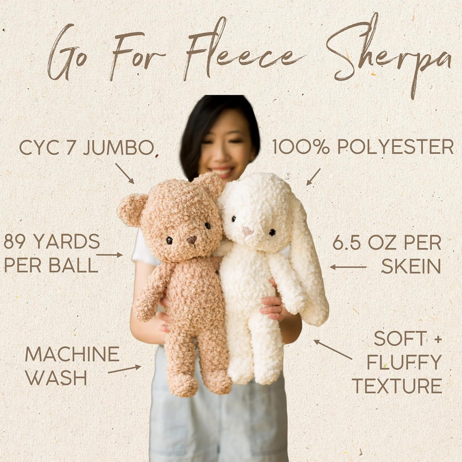 image:imageLion Brand Yarn Go for Fleece Sherpa Jumbo Yarn for Knitting Crochet and Crafts Clay 3 Pack Soft Fiber for Cozy Blankets Plush Hoodies and Fluffy Stuffed AnimalsHoney