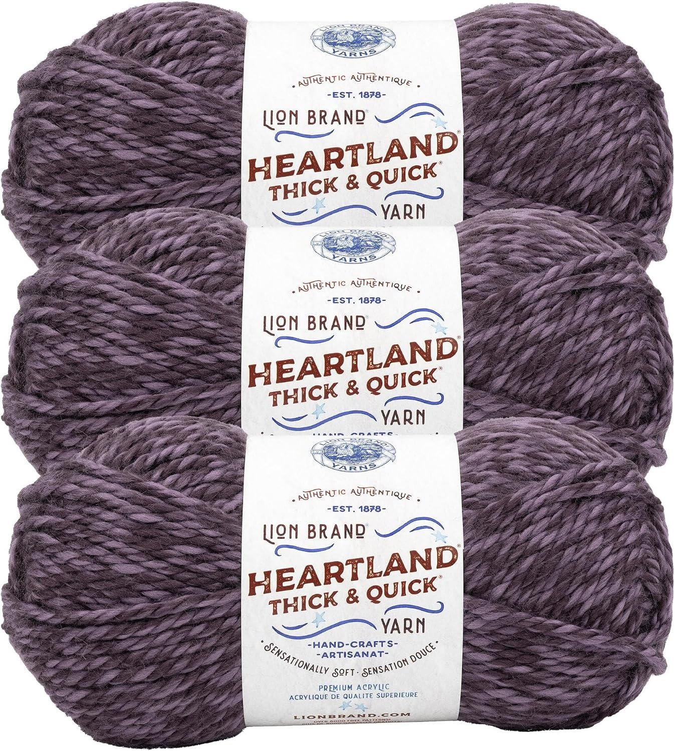 image:imageLion Brand Yarn Heartland Thick amp Quick Bulky Heathered Yarn for Knitting and Crochet Lincoln 3 PackPelham Bay