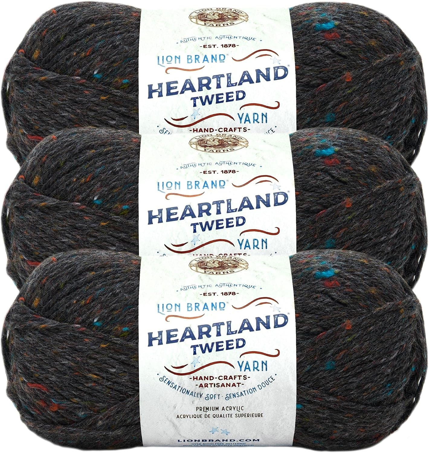 image:imageLion Brand Yarn Heartland Yarn WorstedWeight Yarn for Knitting Crocheting and Crafting 3 Pack AcadiaBlack Canyon Tweed