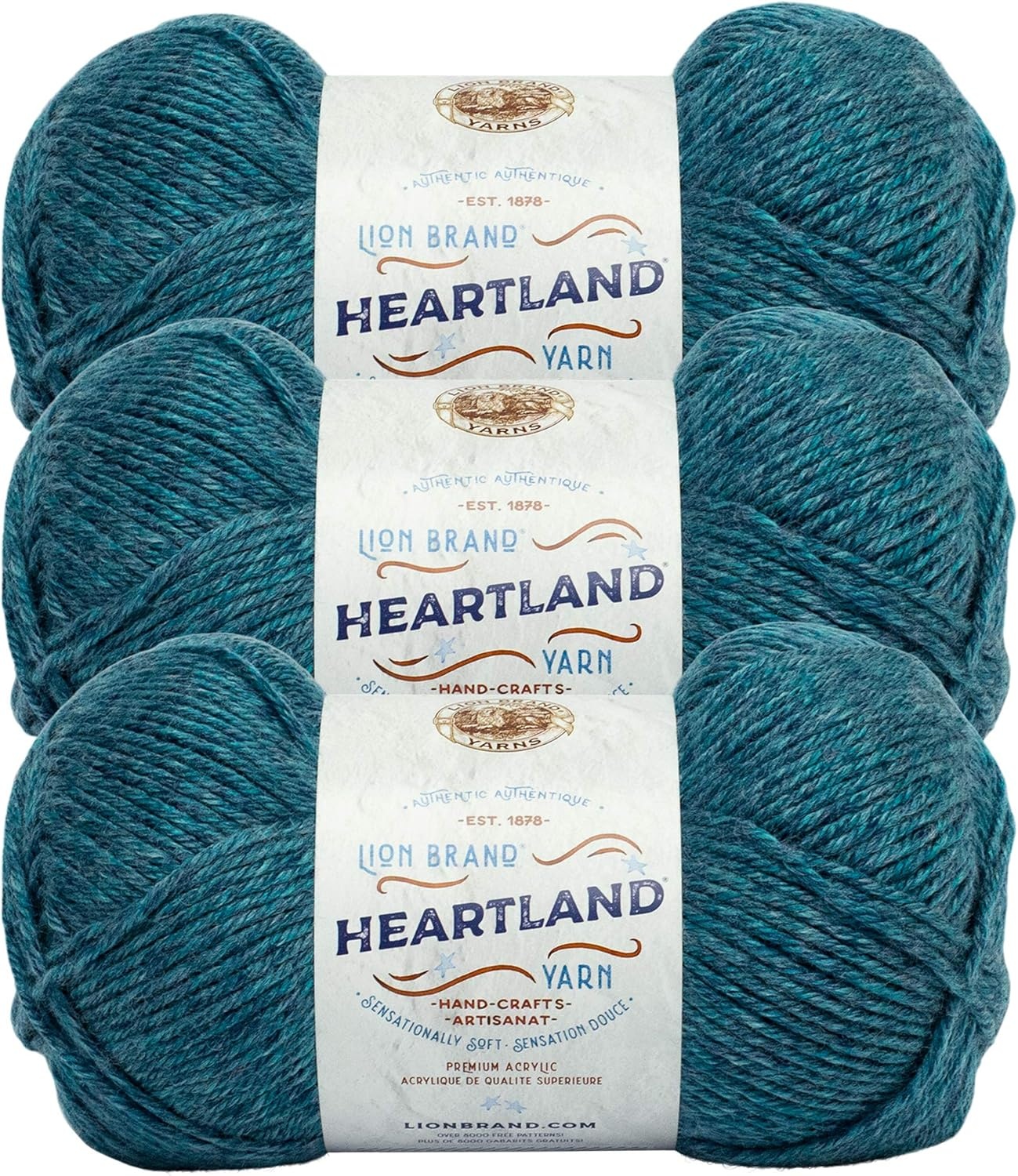 image:imageLion Brand Yarn Heartland Yarn WorstedWeight Yarn for Knitting Crocheting and Crafting 3 Pack AcadiaGlacier Bay
