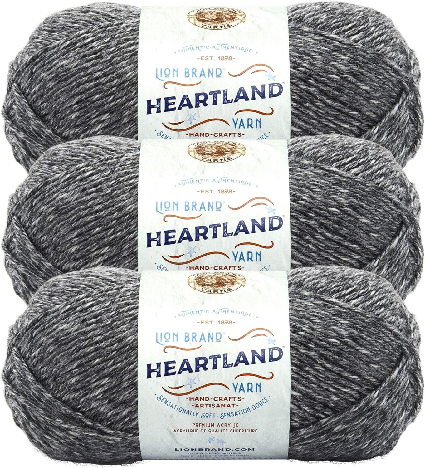 image:imageLion Brand Yarn Heartland Yarn WorstedWeight Yarn for Knitting Crocheting and Crafting 3 Pack AcadiaGreat Smoky Mountains
