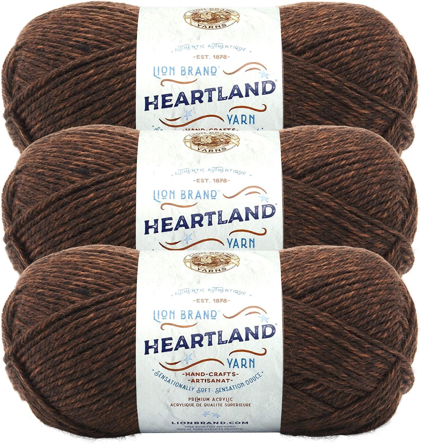 image:imageLion Brand Yarn Heartland Yarn WorstedWeight Yarn for Knitting Crocheting and Crafting 3 Pack AcadiaSequoia