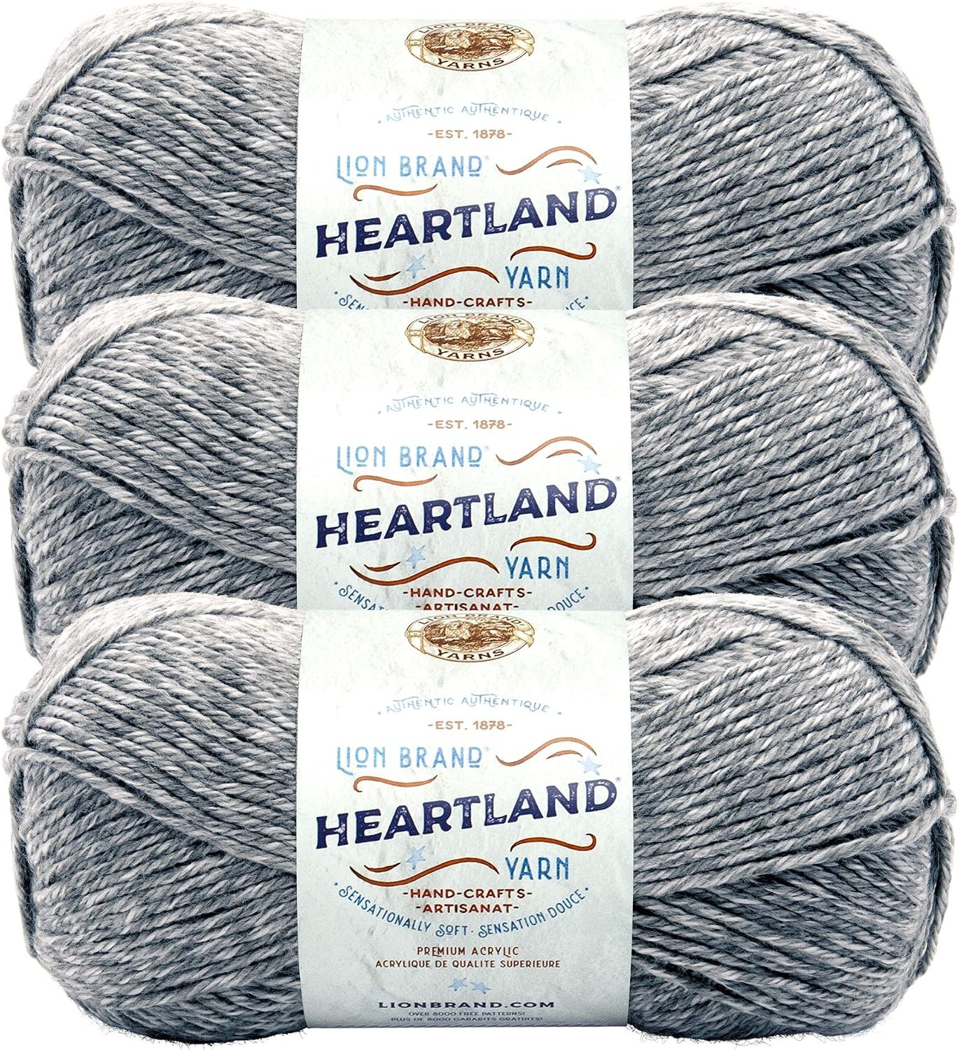 image:imageLion Brand Yarn Heartland Yarn WorstedWeight Yarn for Knitting Crocheting and Crafting 3 Pack Indiana DunesMount Rainier