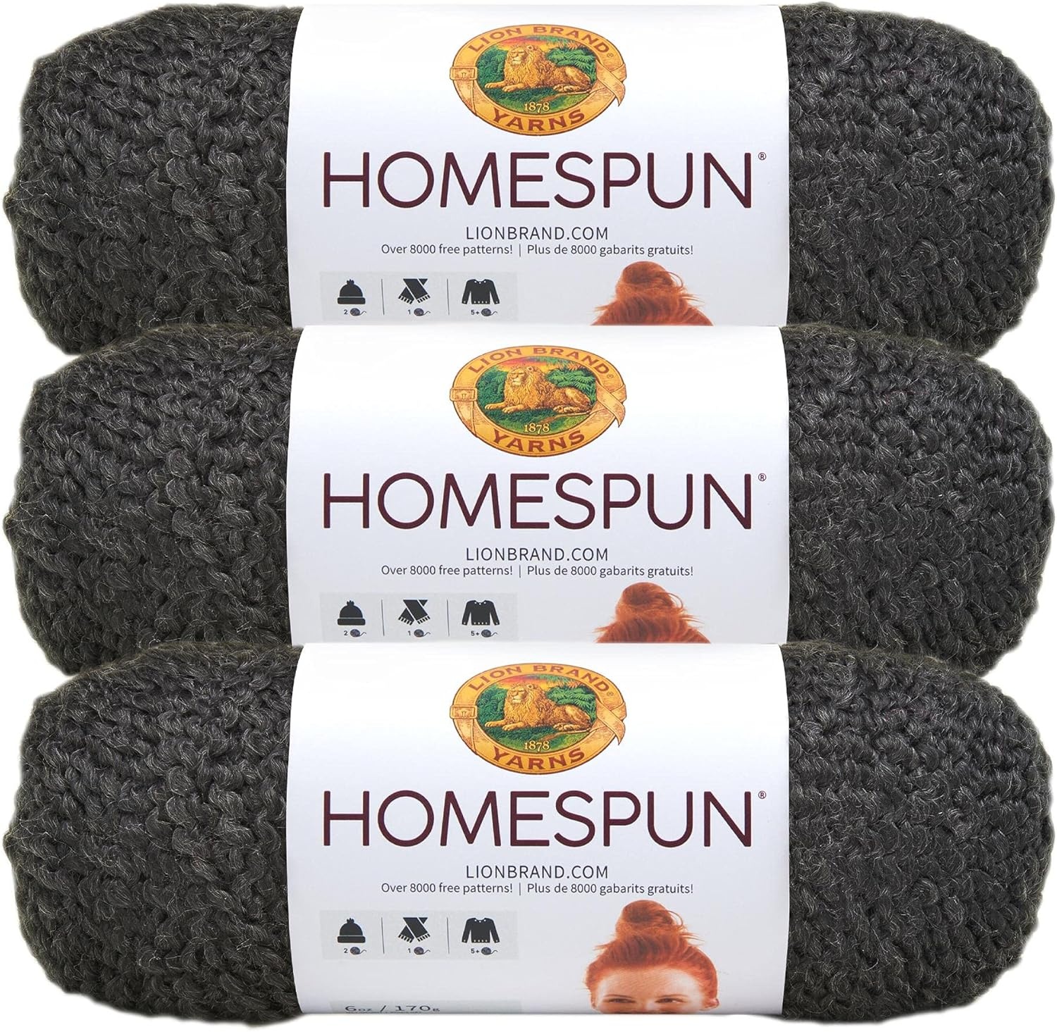 image:imageLion Brand Yarn Homespun Yarn Soft Bulky Yarn for Knitting Crocheting and Crafting 1 pack WildfireBlack
