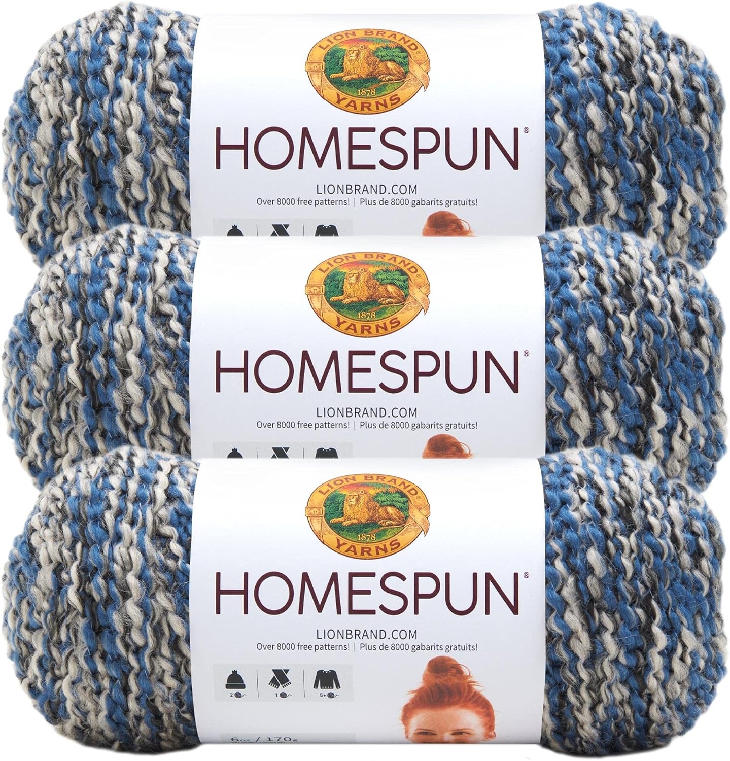 image:imageLion Brand Yarn Homespun Yarn Soft Bulky Yarn for Knitting Crocheting and Crafting 1 pack WildfireBlue Moon
