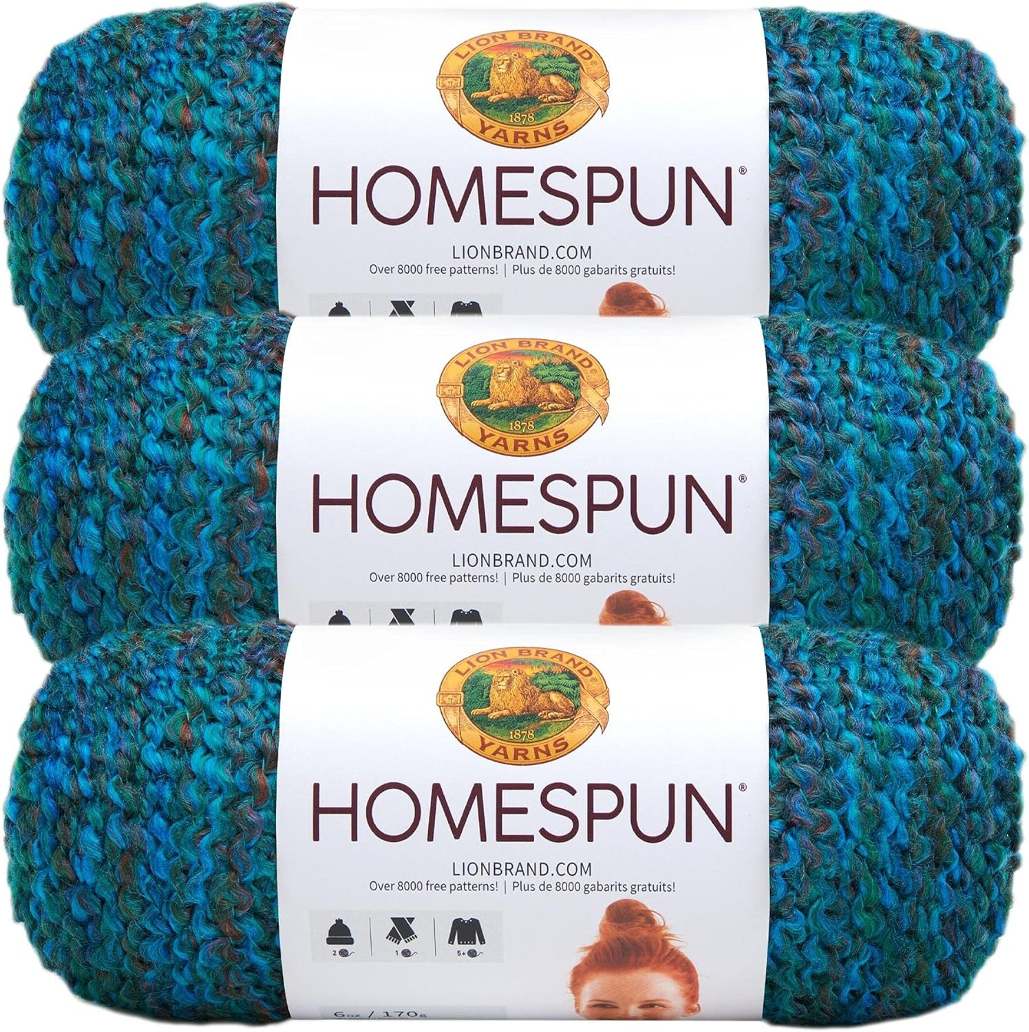 image:imageLion Brand Yarn Homespun Yarn Soft Bulky Yarn for Knitting Crocheting and Crafting 1 pack WildfireLagoon