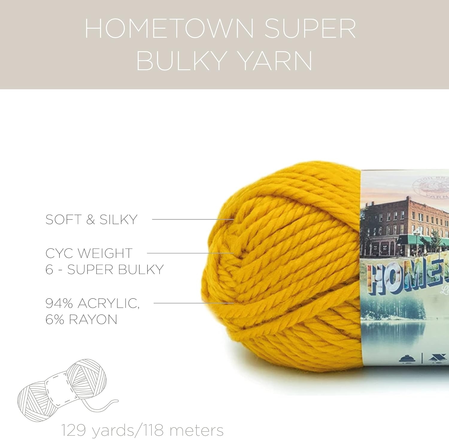 image:imageLion Brand Yarn Hometown Bonus Bundle Yarn Salem Creek 1 PackMadison Mustard