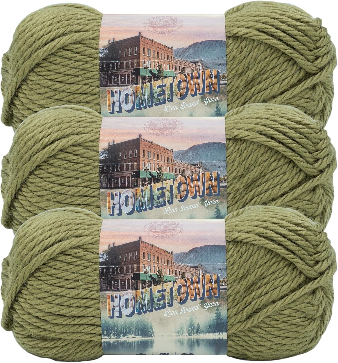 image:imageLion Brand Yarn Hometown Super Bulky Yarn 50 Shades Pack 12 SkeinsLakeland Olive