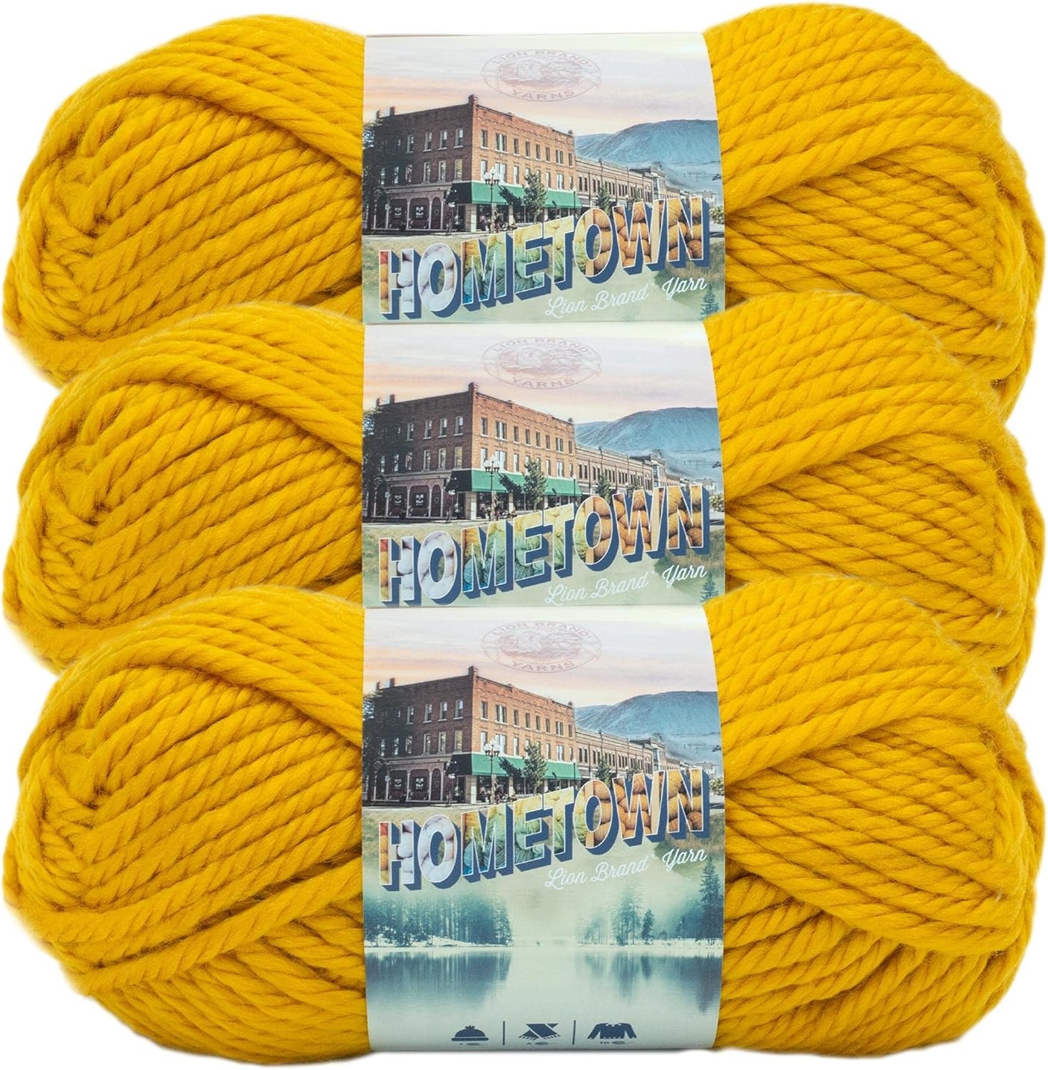 image:imageLion Brand Yarn Hometown Yarn SuperBulky Yarn for Knitting Crocheting and Crafting 1 Pack Cambridge Tweed Super Bulky Acrylic Fiber for Warm Crochet Blankets Knit Winter Hats Chunky Cardigans Soft Scarves WeavingMadison Mustard