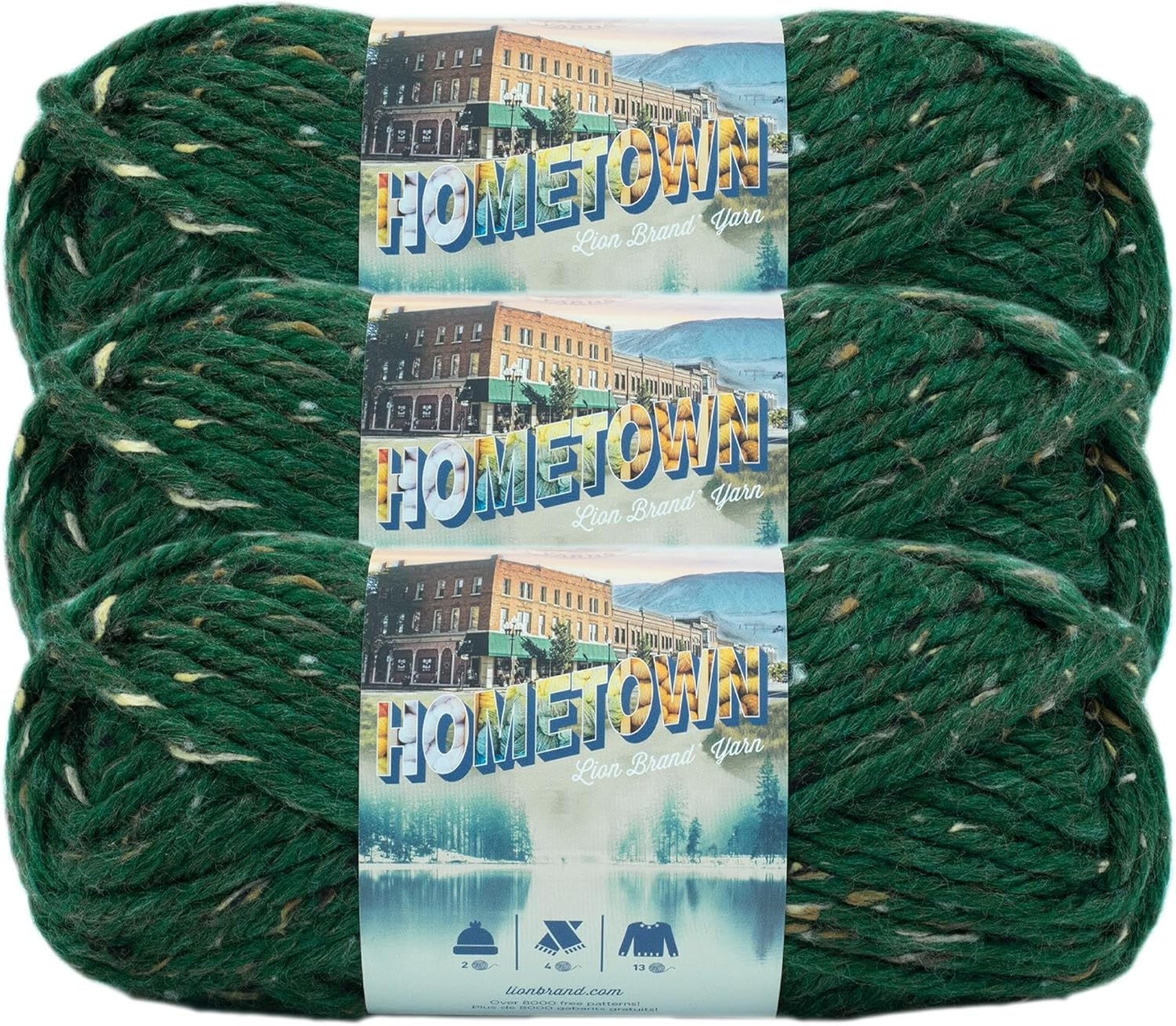 image:imageLion Brand Yarn Hometown Yarn SuperBulky Yarn for Knitting Crocheting and Crafting 1 Pack Reseda Dojo Super Bulky Acrylic Fiber for Warm Crochet Blankets Knit Winter Hats Chunky Cardigans Soft Scarves WeavingRiverdale Tweed
