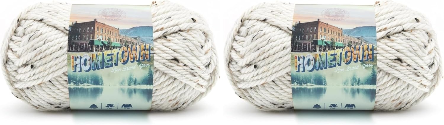image:imageLion Brand Yarn Hometown Yarn SuperBulky Yarn for Knitting Crocheting and Crafting 1 Pack Reseda Dojo Super Bulky Acrylic Fiber for Warm Crochet Blankets Knit Winter Hats Chunky Cardigans Soft Scarves WeavingAspen Tweed
