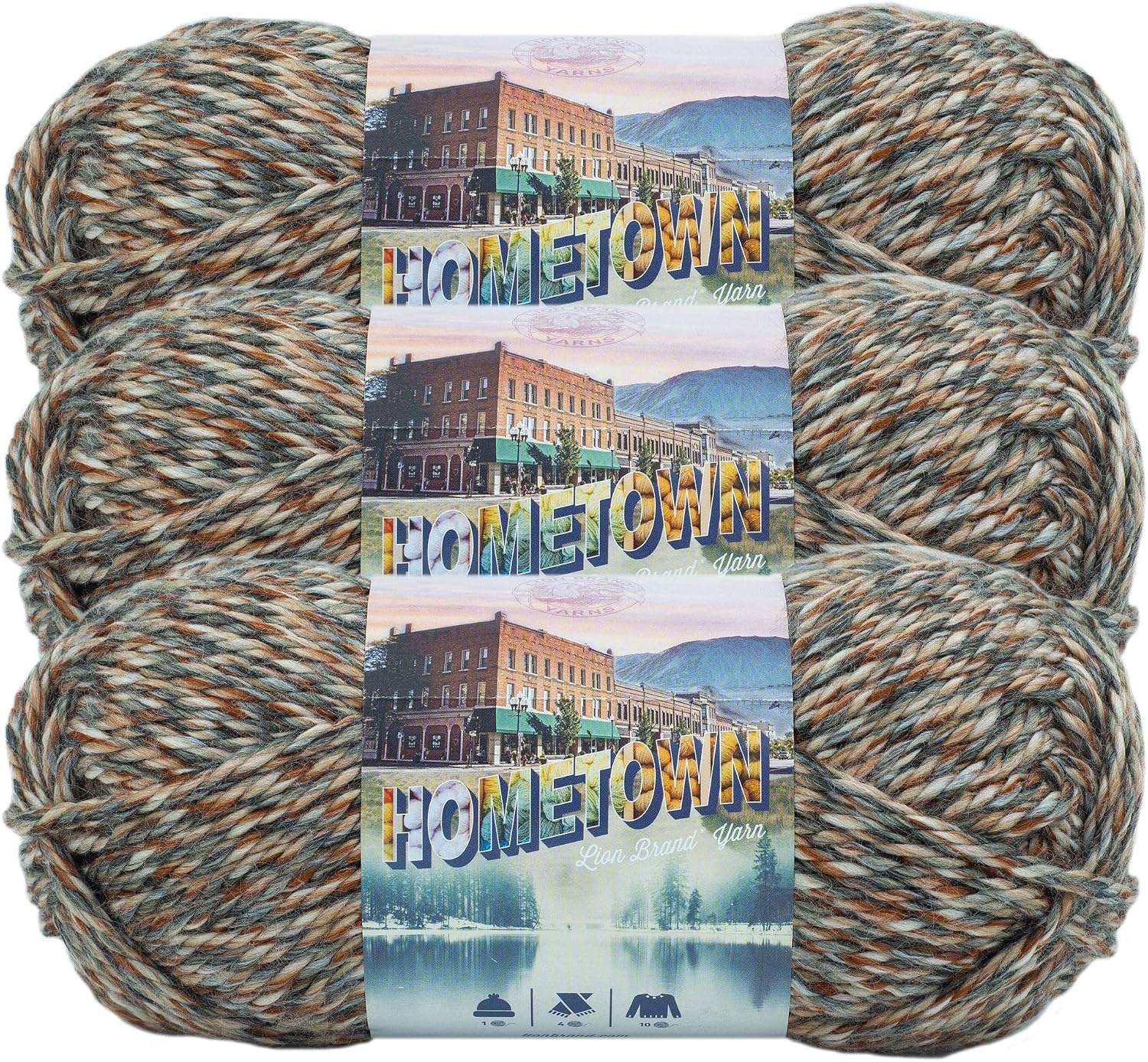image:imageLion Brand Yarn Hometown Yarn SuperBulky Yarn for Knitting Crocheting and Crafting 1 Pack Reseda Dojo Super Bulky Acrylic Fiber for Warm Crochet Blankets Knit Winter Hats Chunky Cardigans Soft Scarves WeavingHuntington Foliage