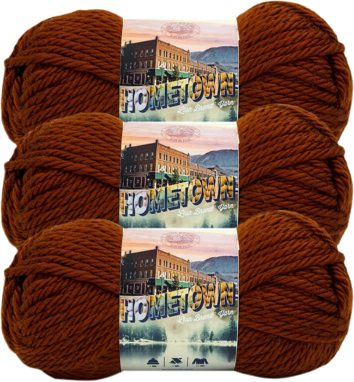 image:imageLion Brand Yarn Hometown Yarn SuperBulky Yarn for Knitting Crocheting and Crafting 1 Pack Reseda Dojo Super Bulky Acrylic Fiber for Warm Crochet Blankets Knit Winter Hats Chunky Cardigans Soft Scarves WeavingStowe Sugar Maple