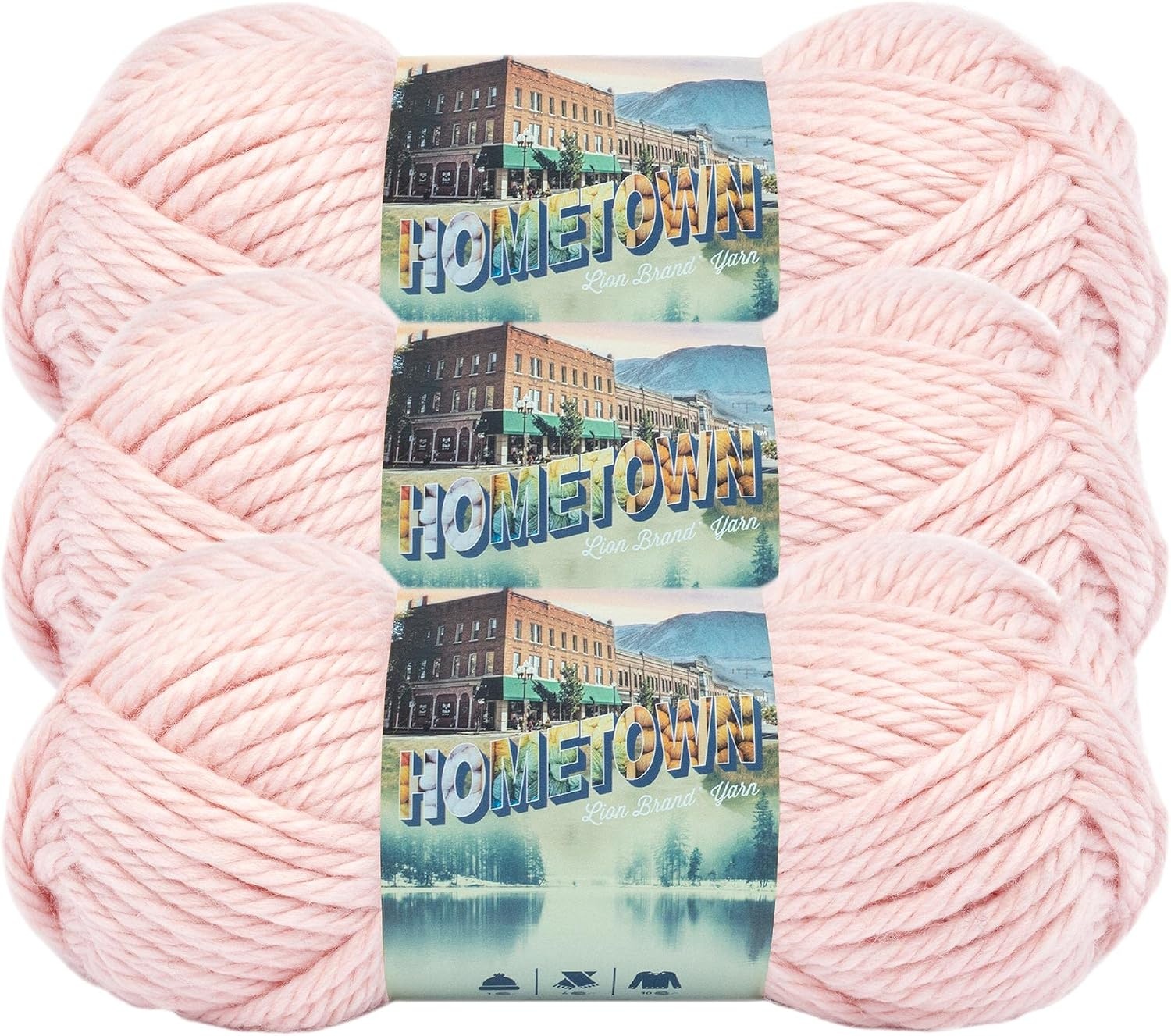 image:imageLion Brand Yarn Hometown Yarn SuperBulky Yarn for Knitting Crocheting and Crafting 1 Pack Reseda Dojo Super Bulky Acrylic Fiber for Warm Crochet Blankets Knit Winter Hats Chunky Cardigans Soft Scarves WeavingProvidence Pink
