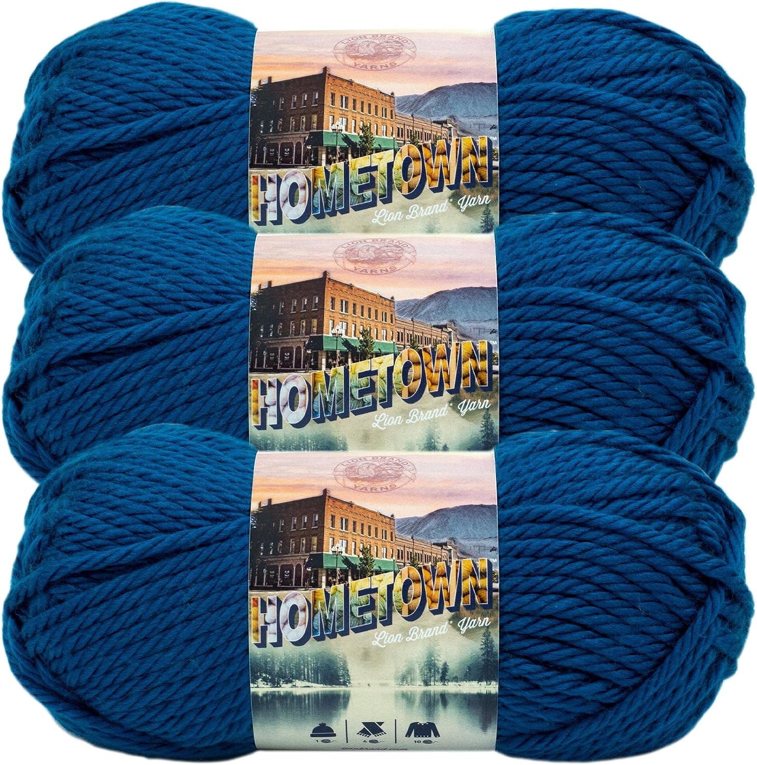 image:imageLion Brand Yarn Hometown Yarn SuperBulky Yarn for Knitting Crocheting and Crafting 1 Pack Reseda Dojo Super Bulky Acrylic Fiber for Warm Crochet Blankets Knit Winter Hats Chunky Cardigans Soft Scarves WeavingAthens Blue Sky